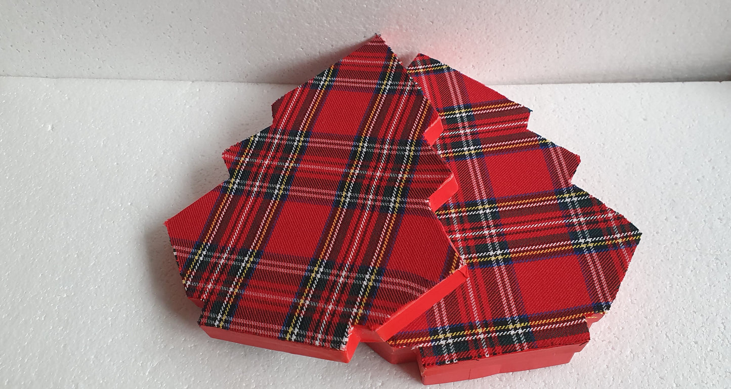 Red Tartan Christmas Tree Gift Box Hand Decorated Decor