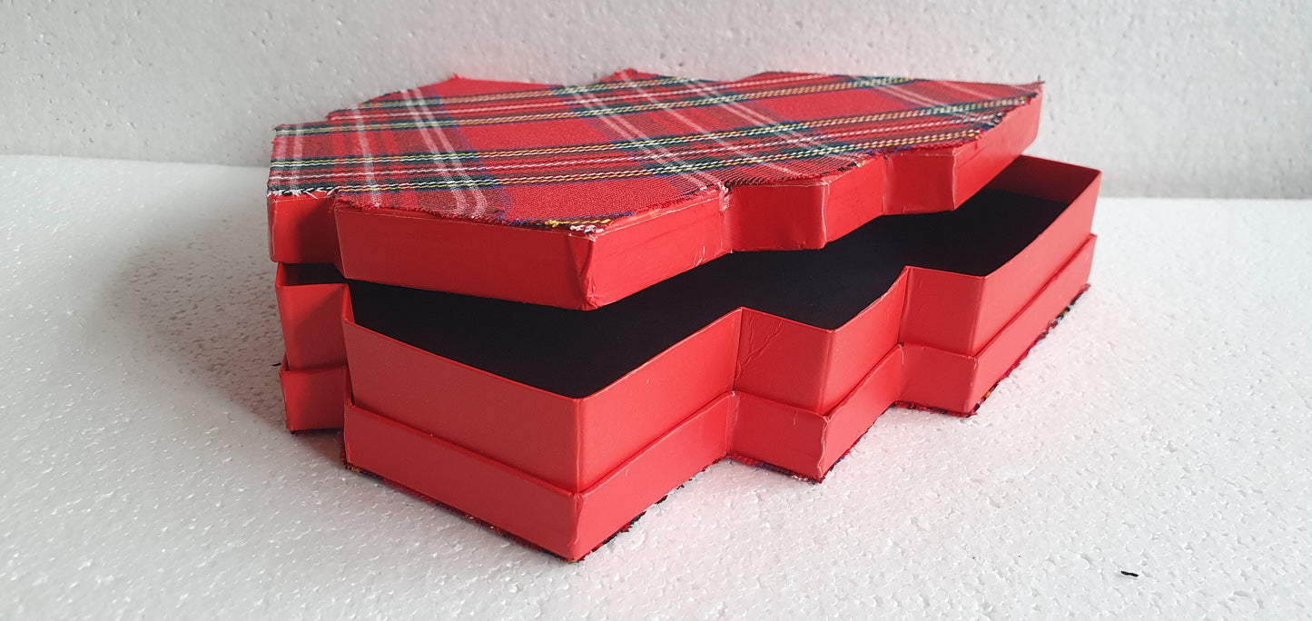Red Tartan Christmas Tree Gift Box Hand Decorated Decor