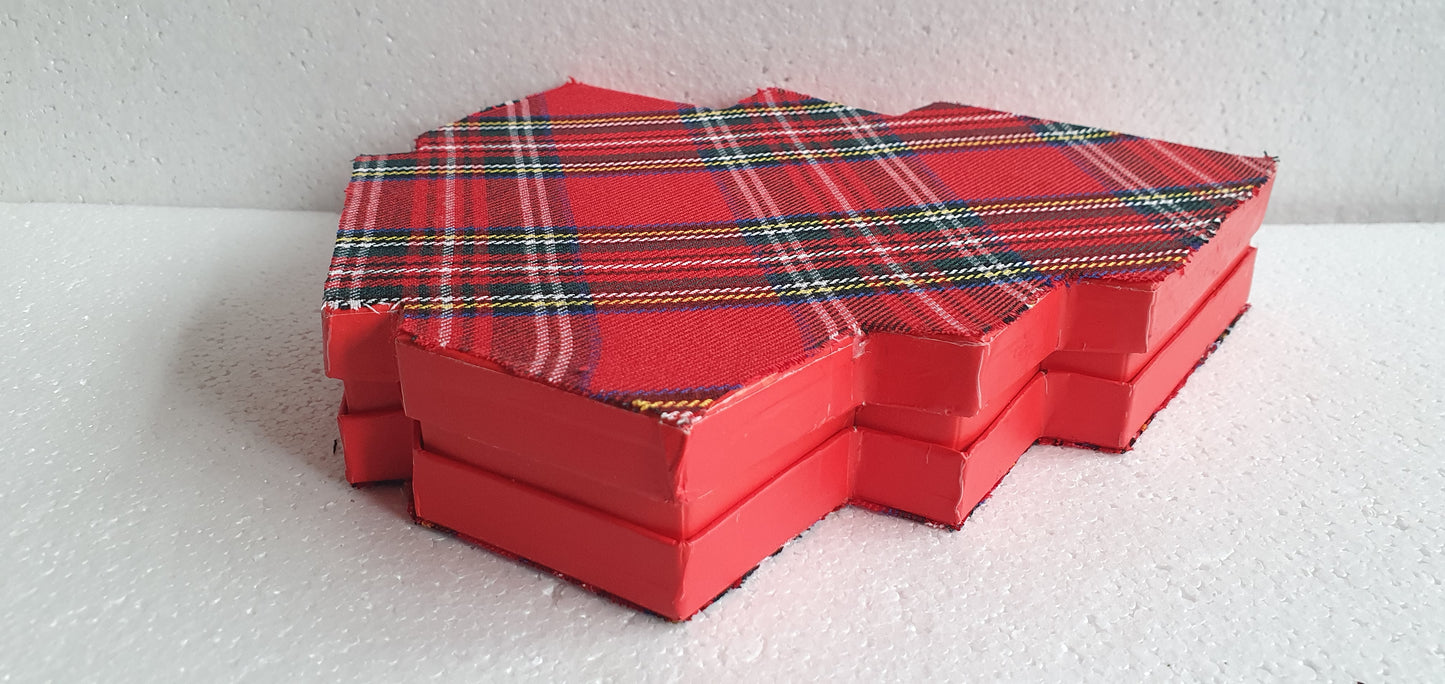 Red Tartan Christmas Tree Gift Box Hand Decorated Decor