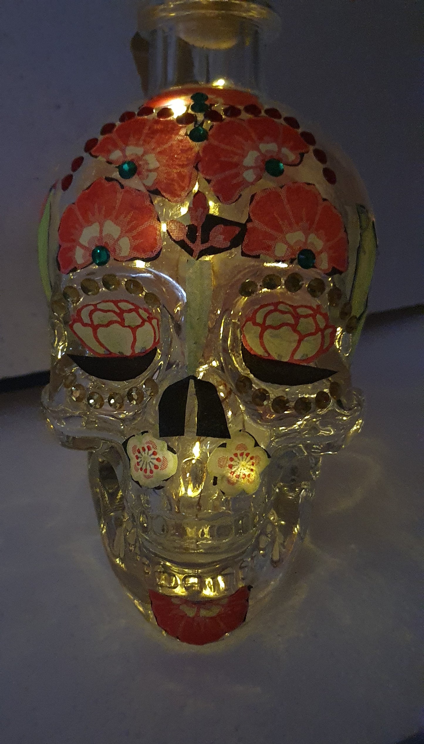 Glass Skull Day Of The Dead Decorated Bottle With Lid Home Decor Gift