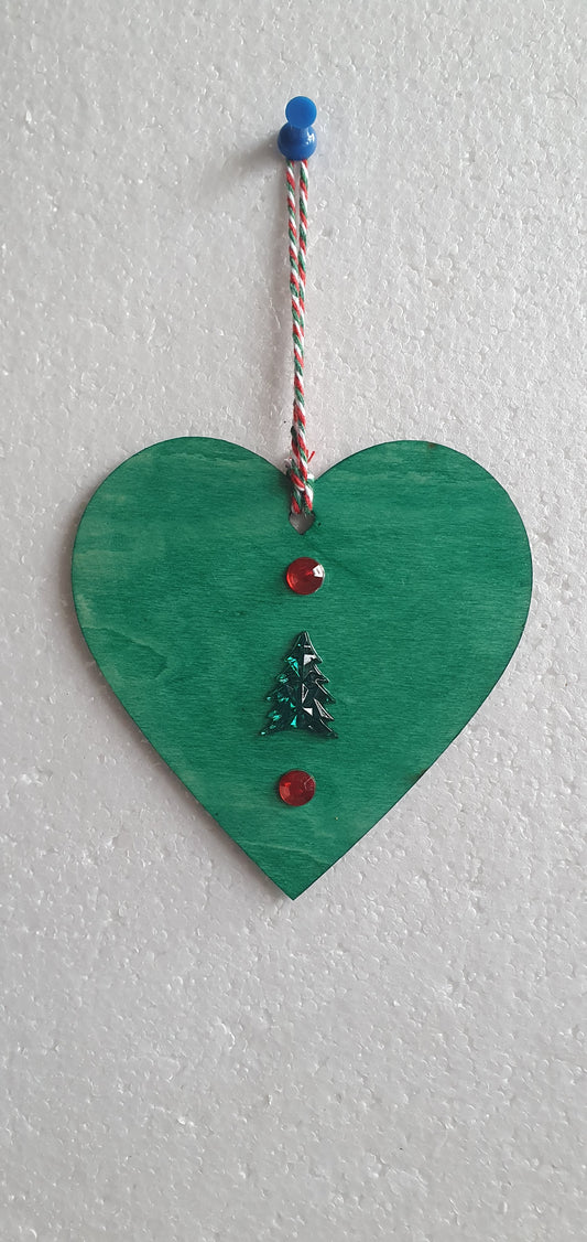 Large Wooden Heart Green Red Window Hanging Gift