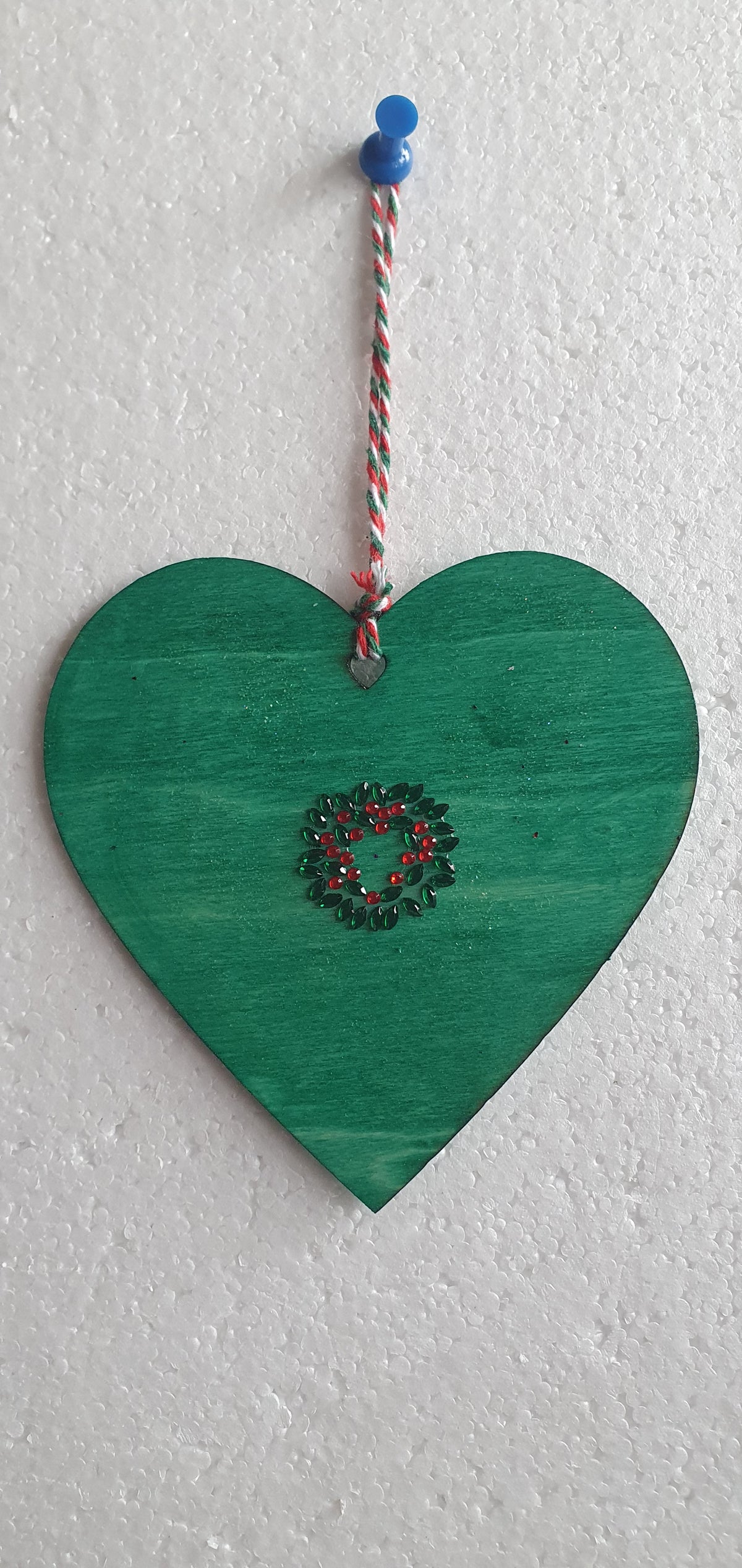 Large Wooden Heart Green Red Window Hanging Gift