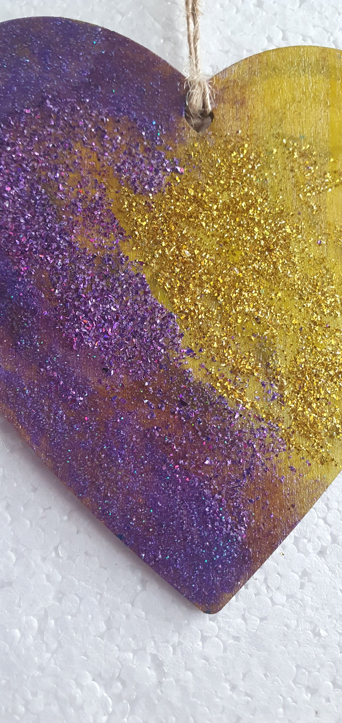 Large Wooden Heart Yellow Gold Purple Window Hanging Gift