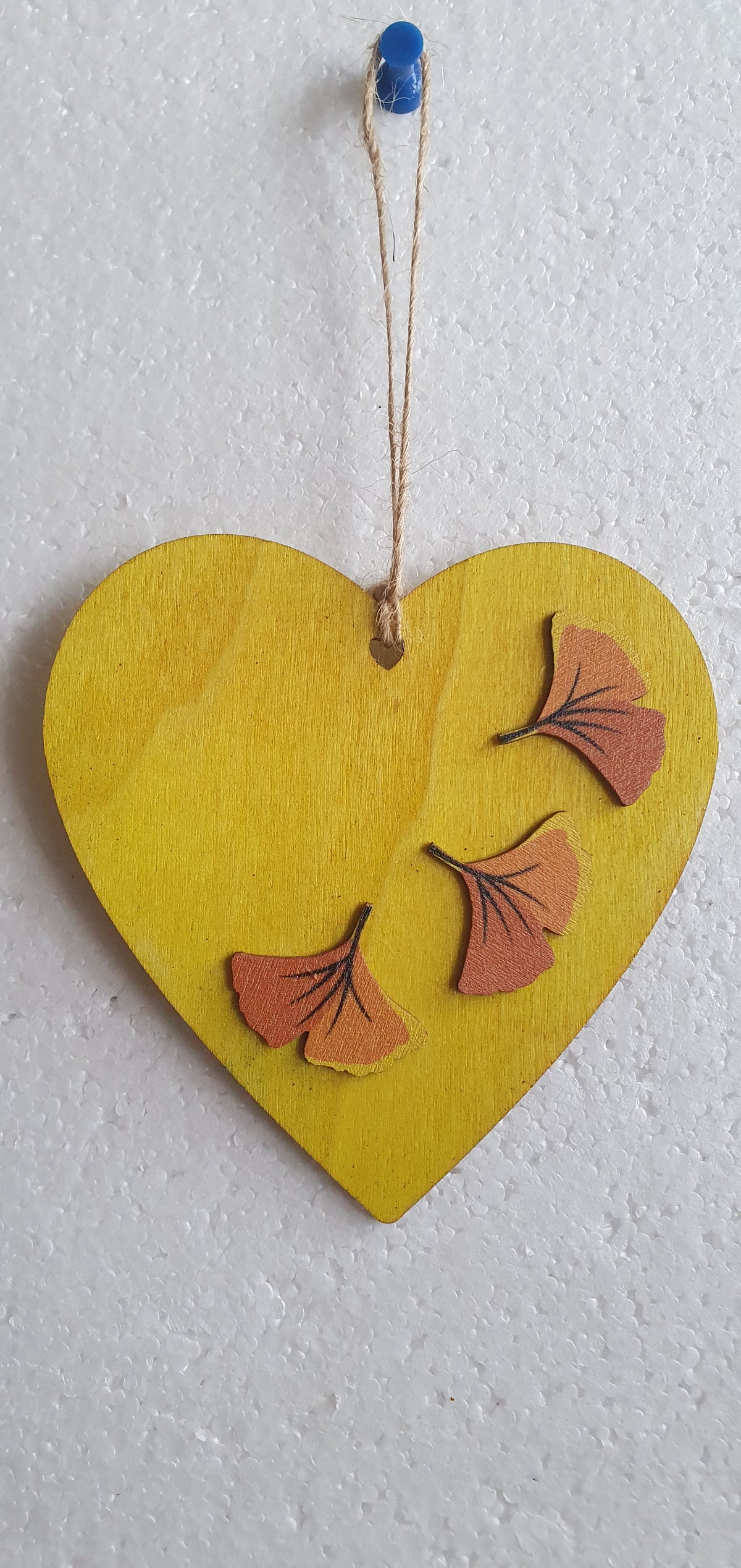 Large Wooden Heart Orange Brown Autumn Leaves Red Toadstool Window Hanging Gift