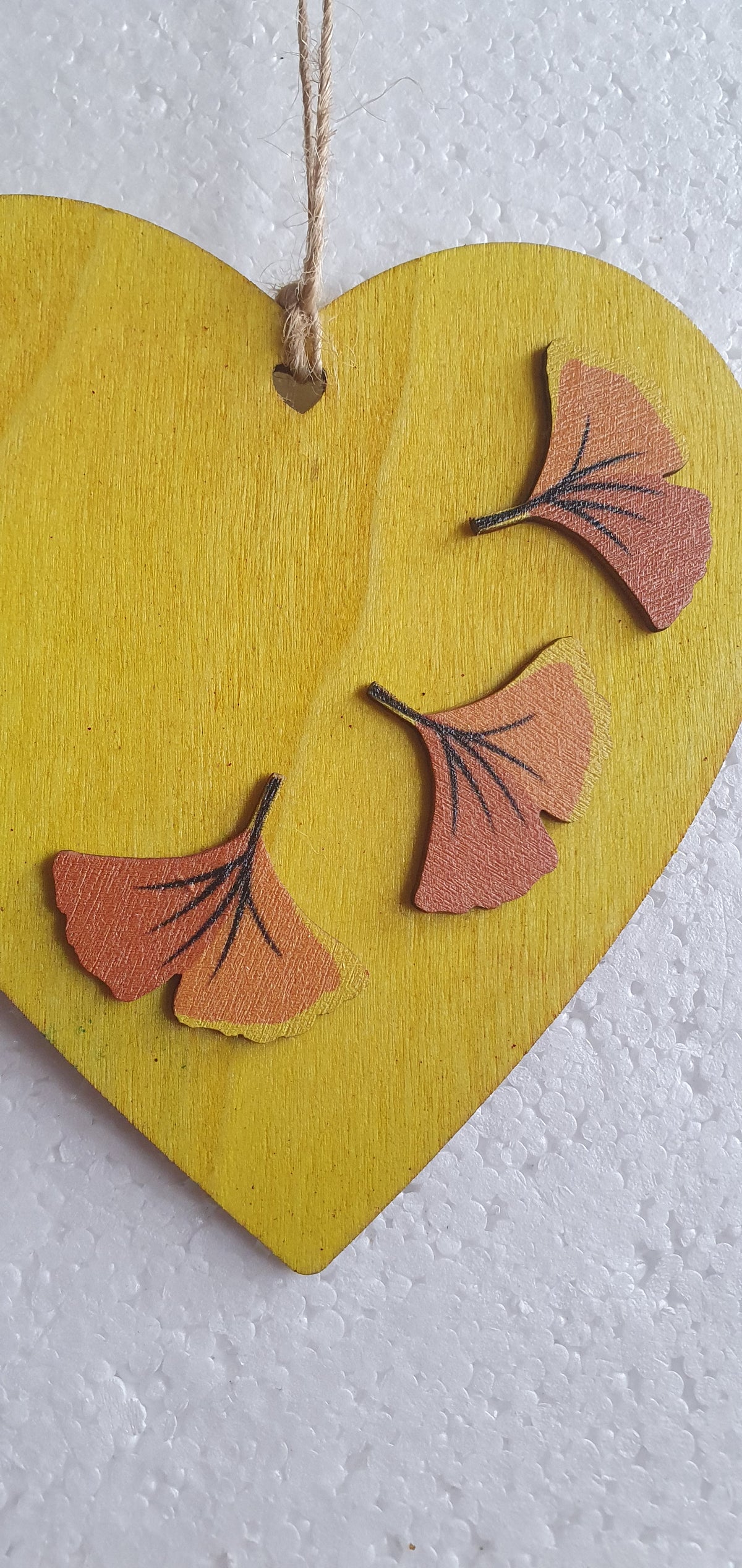 Large Wooden Heart Orange Brown Autumn Leaves Red Toadstool Window Hanging Gift