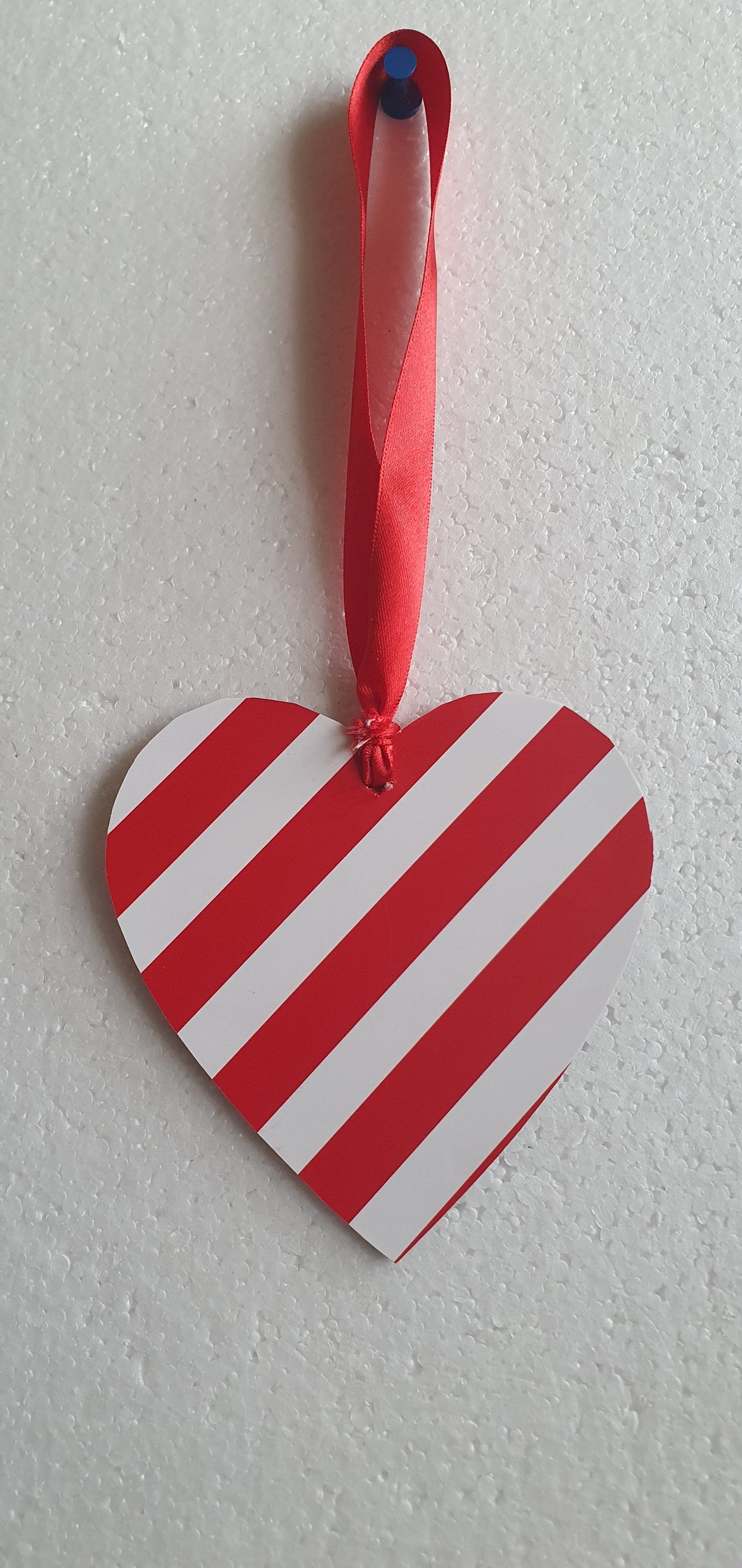 Large Wooden Heart White Red Stripes Green Christmas Window Hanging Gift