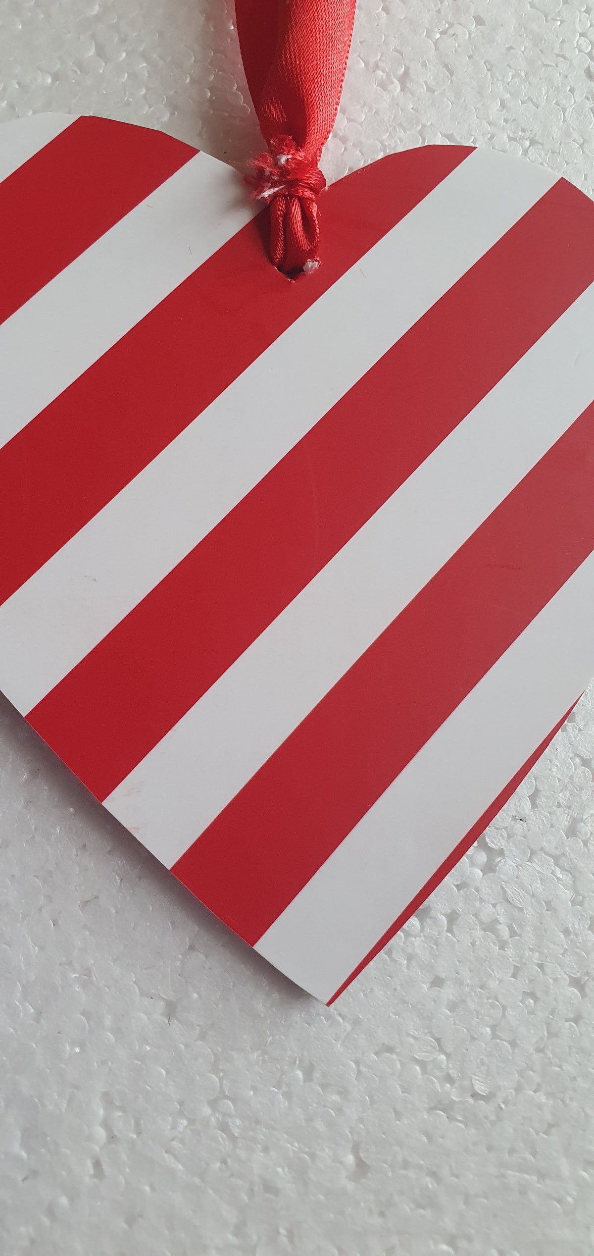 Large Wooden Heart White Red Stripes Green Christmas Window Hanging Gift