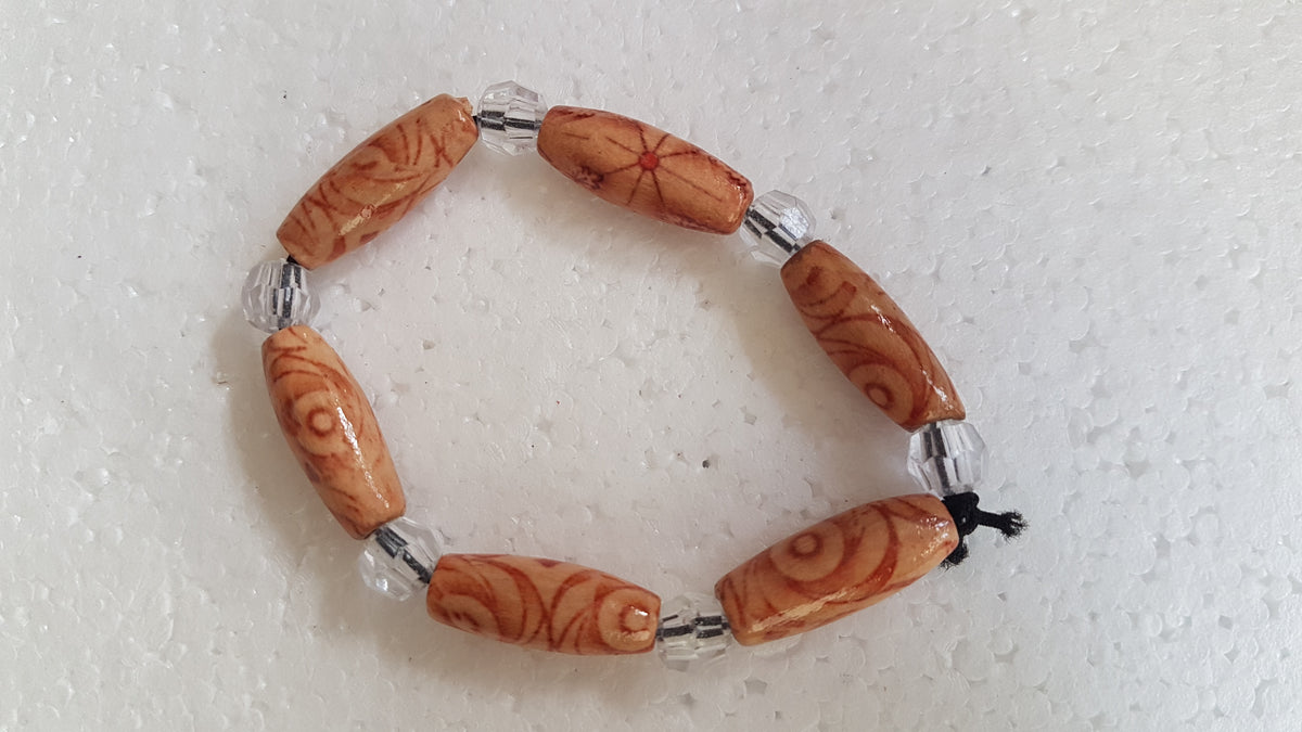 Wooden Bead Elastic Light Brown Bracelet