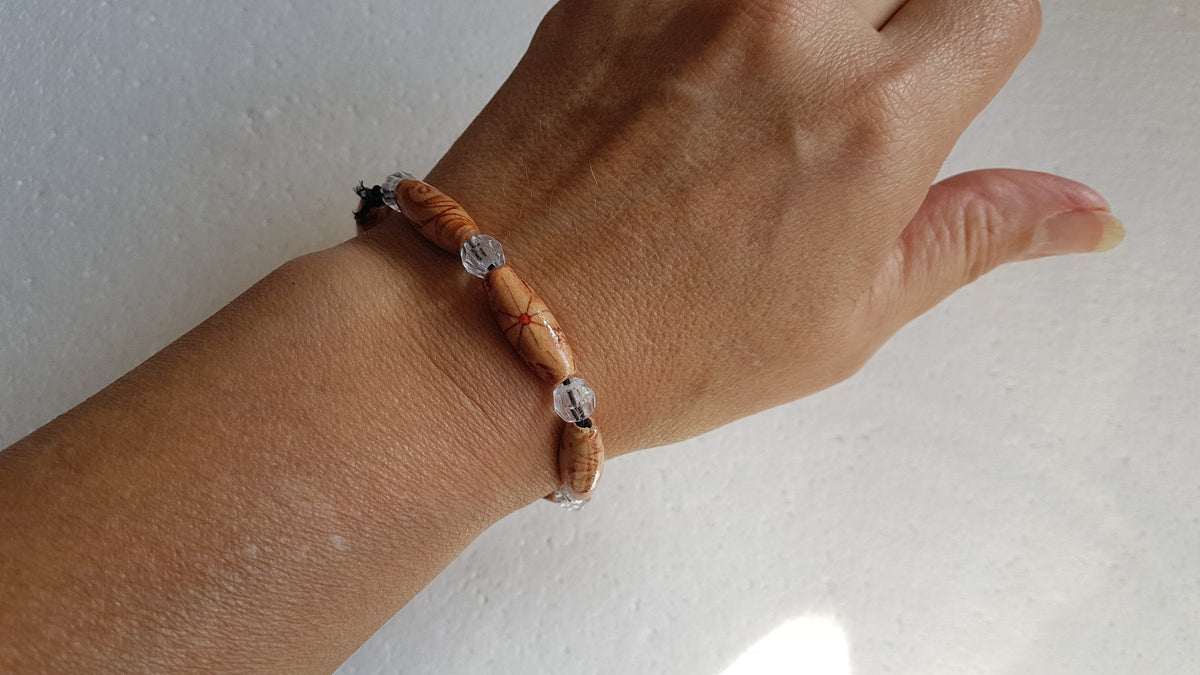 Wooden Bead Elastic Light Brown Bracelet