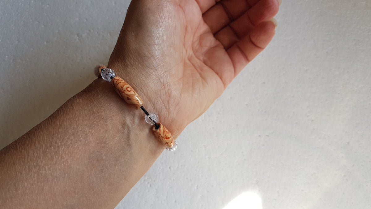Wooden Bead Elastic Light Brown Bracelet