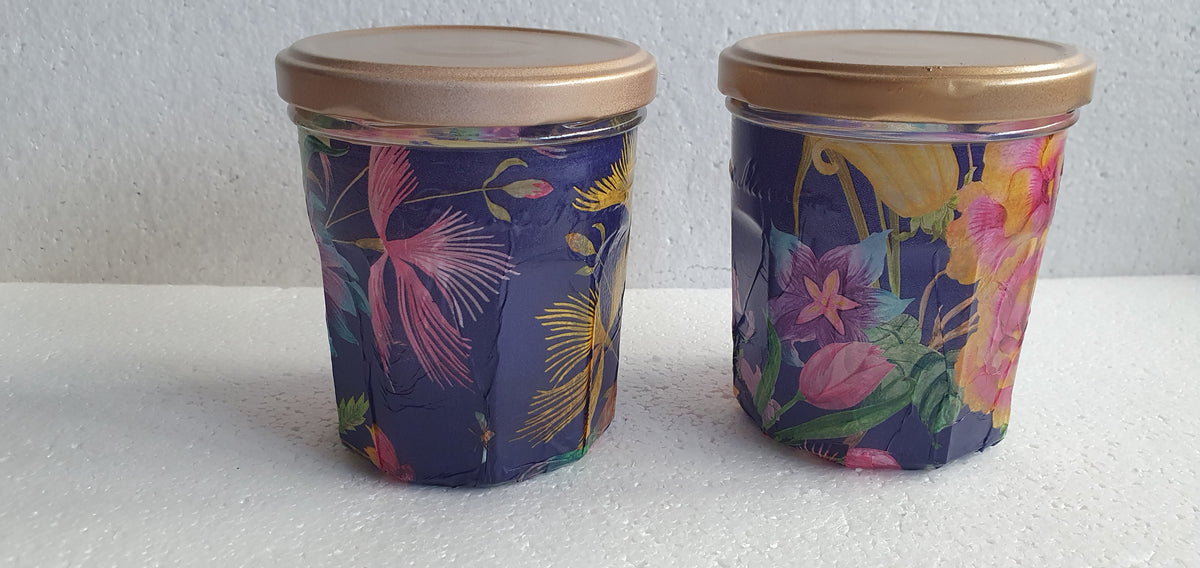 Hand Decorated Storage Jar Blue Pink Orange Gold Floral Crafters Gift