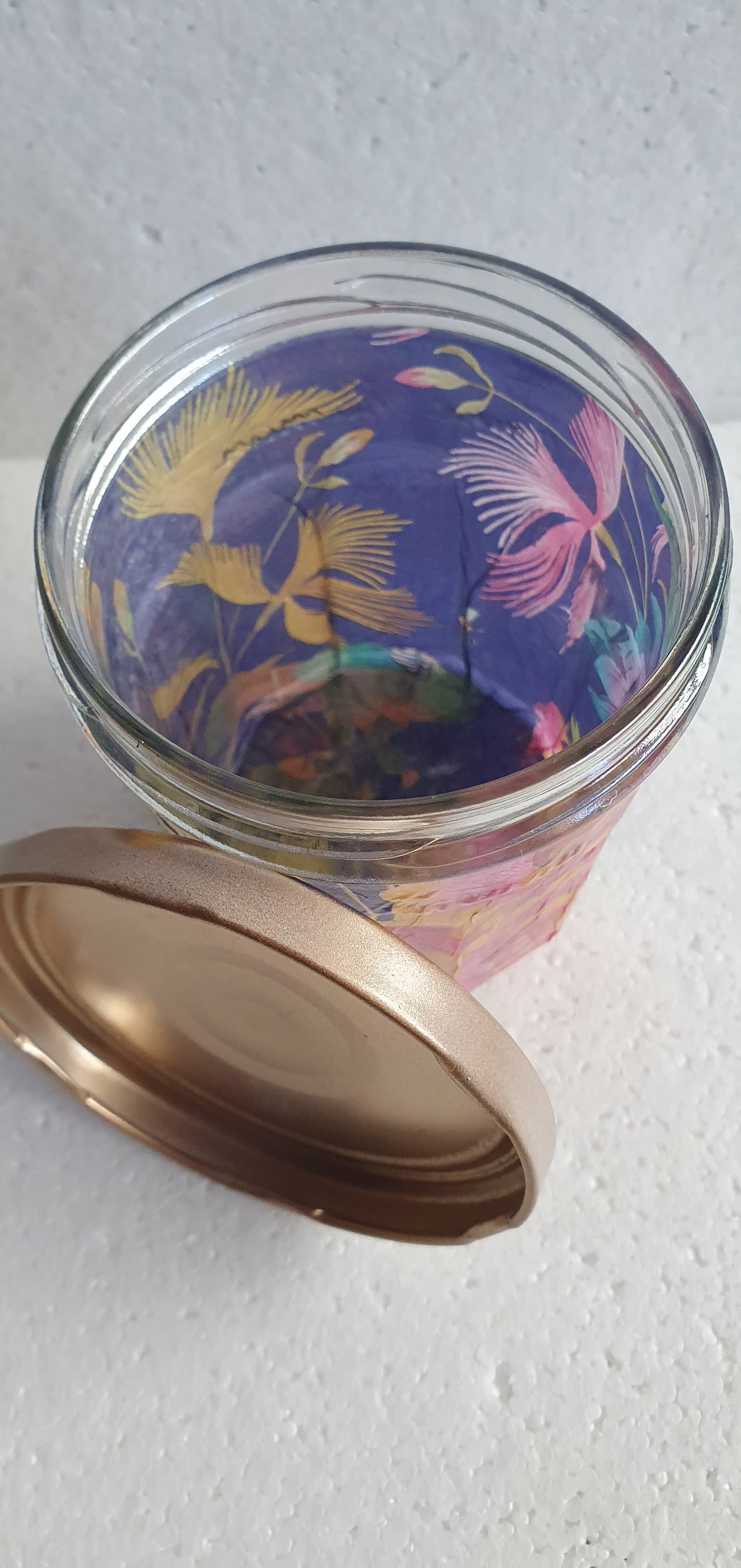 Hand Decorated Storage Jar Blue Pink Orange Gold Floral Crafters Gift