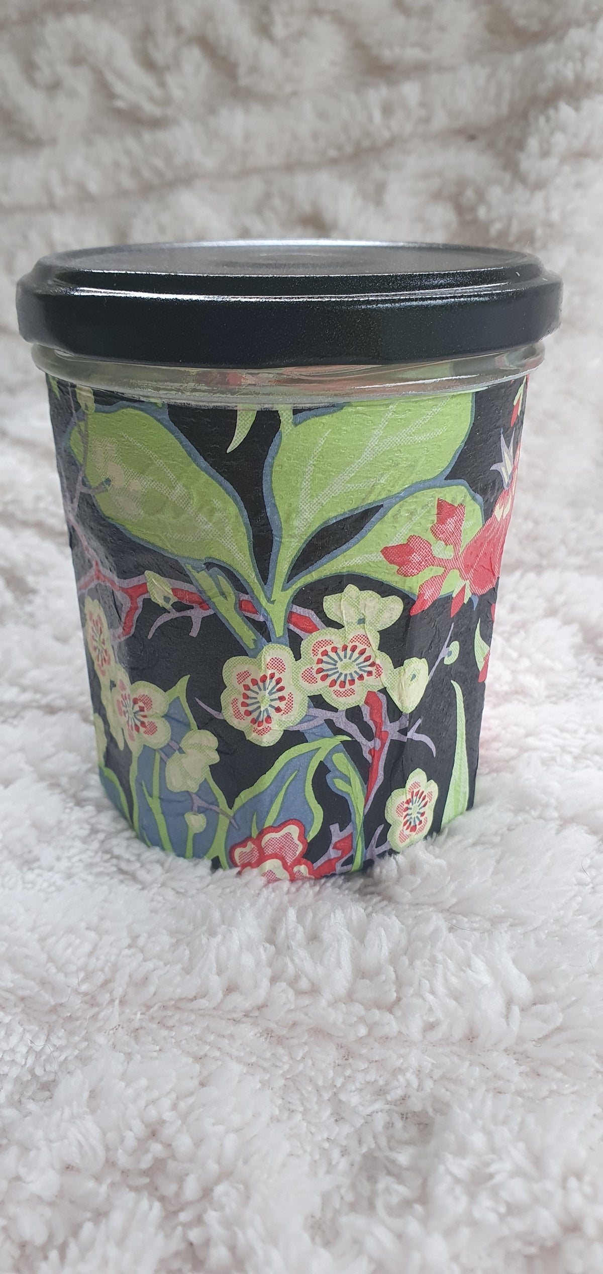 Hand Decorated Storage Jar Red Black Yellow Green Blue Floral Crafters Gift