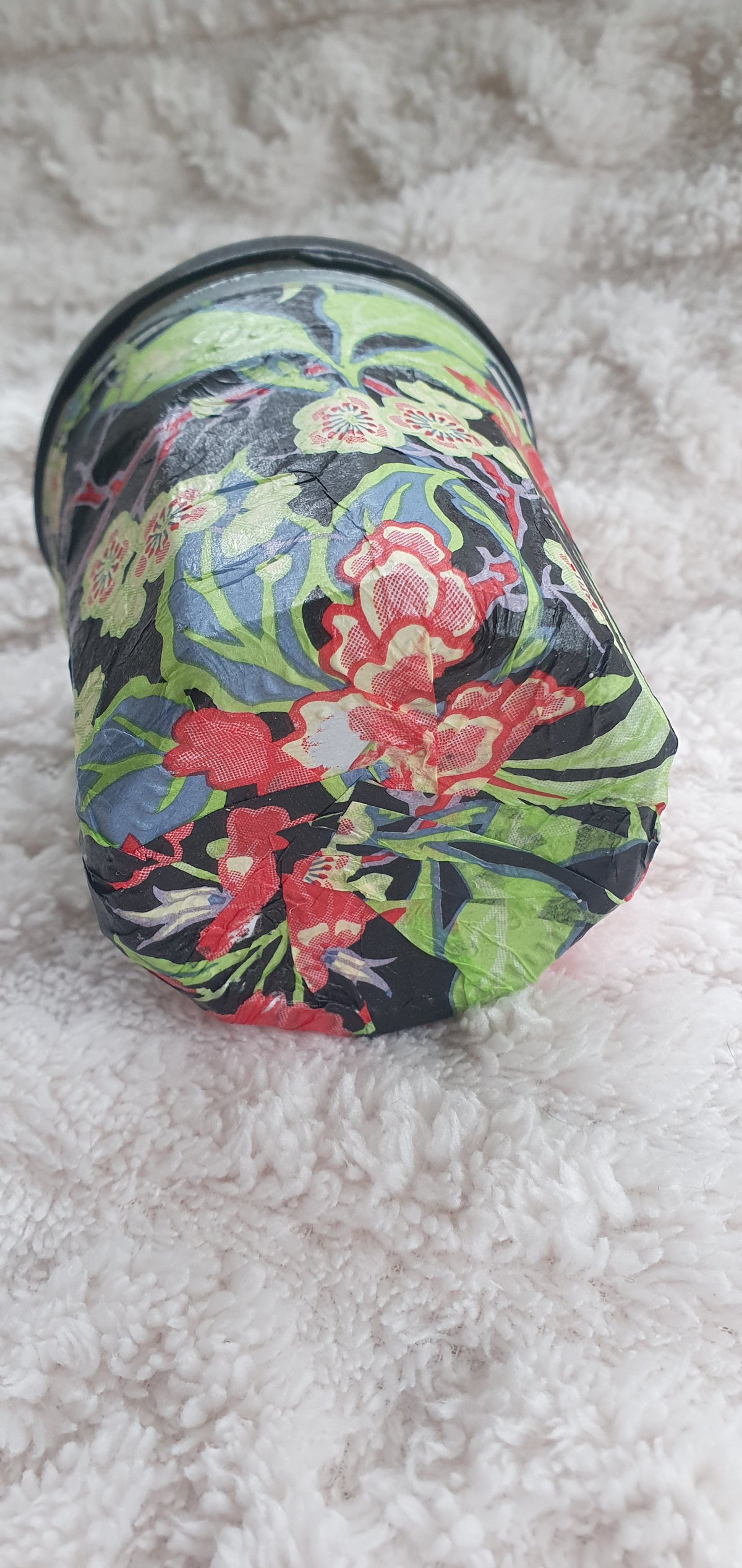 Hand Decorated Storage Jar Red Black Yellow Green Blue Floral Crafters Gift