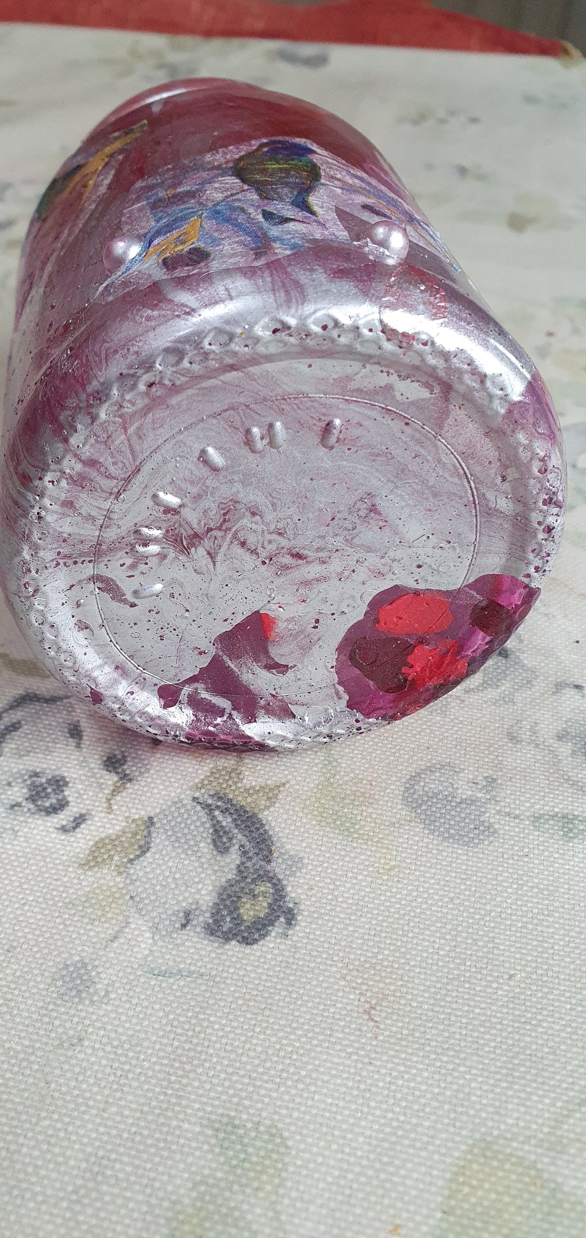 RESERVED FOR ANGELA Small Pink Silver Hummingbirds Hand Decorated Candle Storage Jar With Lid Home Decor Gift