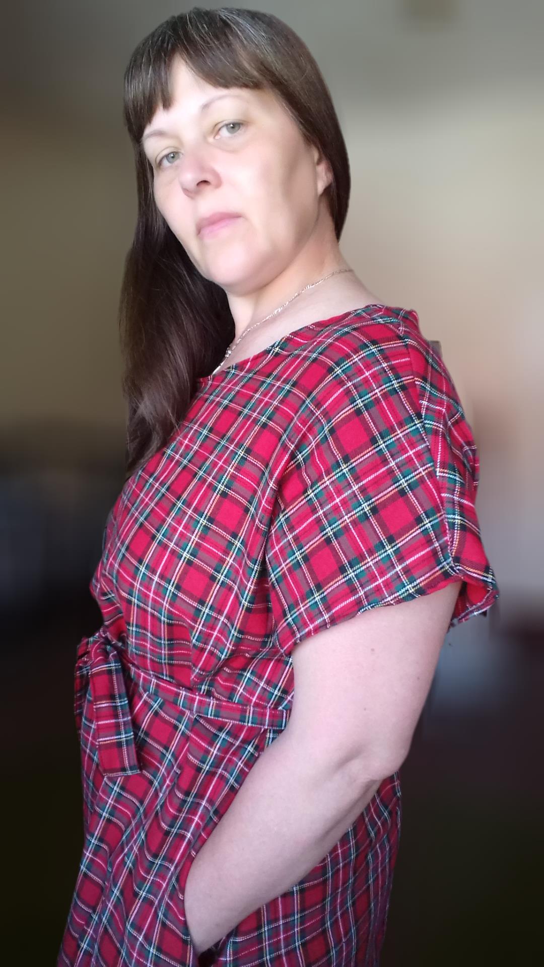 Relaxed Fit T Shirt Dress - Red Tartan UK 14