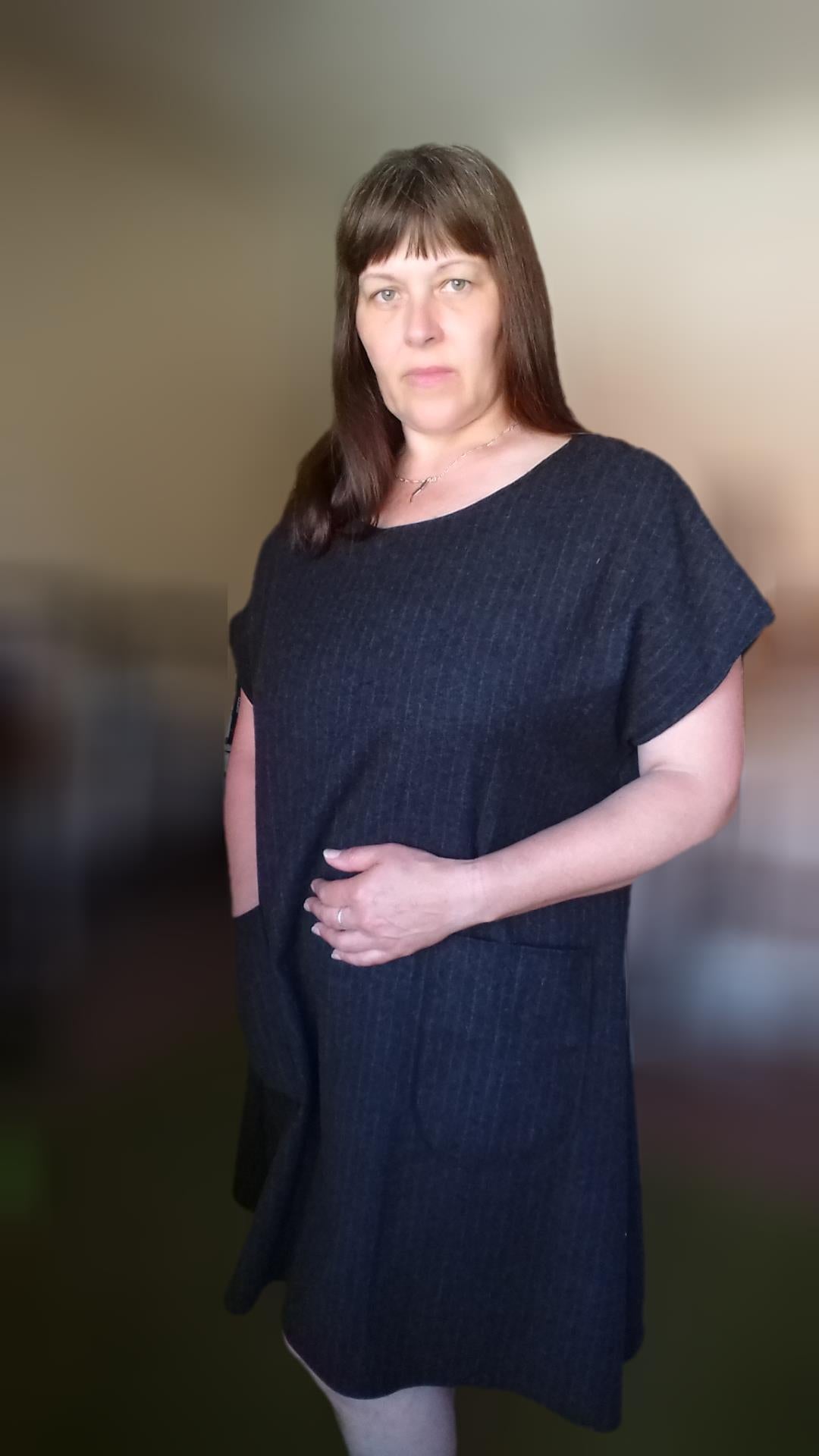 Relaxed Fit T Shirt Dress - Dark Grey Pinstripe UK 16