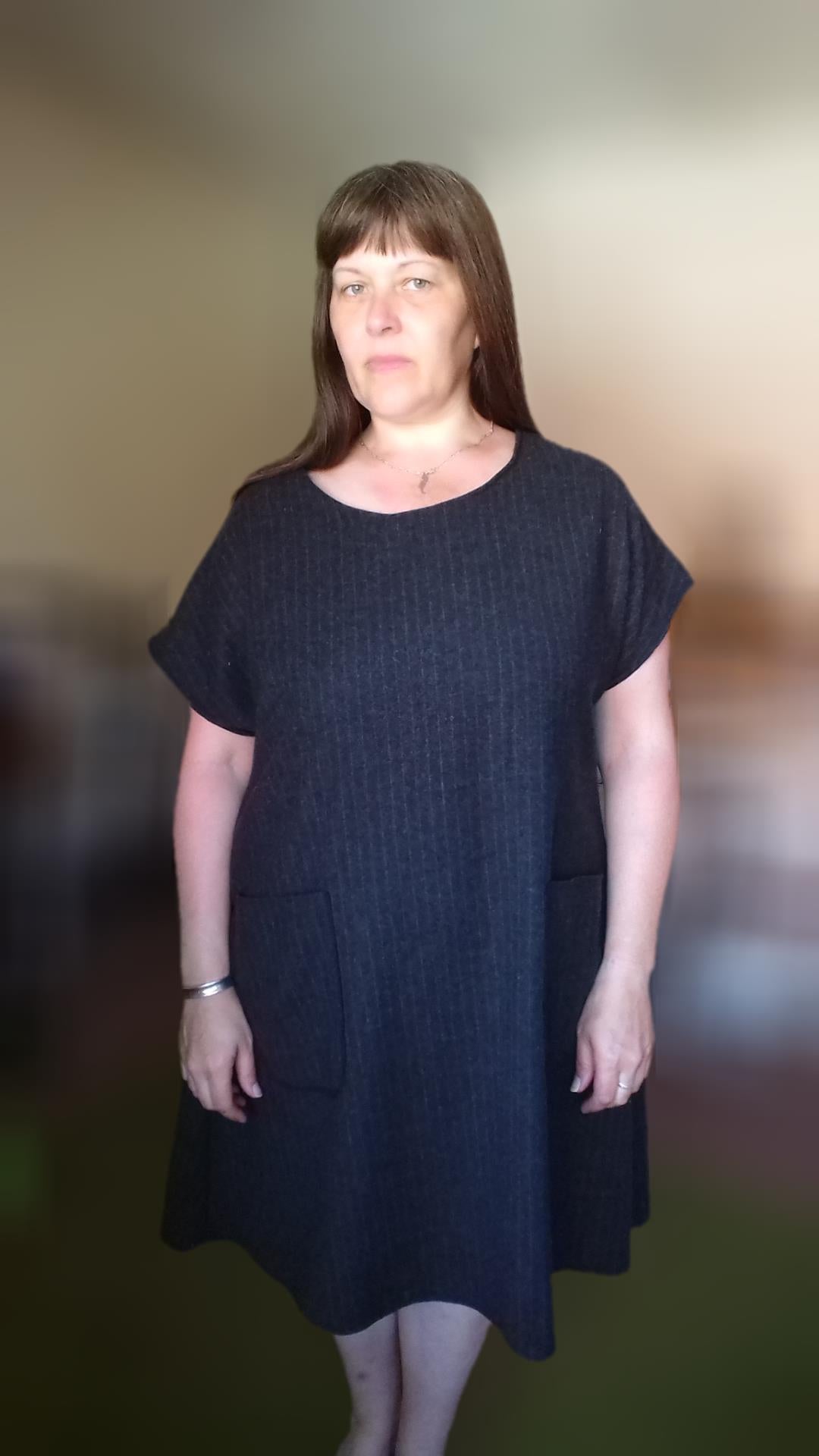 Relaxed Fit T Shirt Dress - Dark Grey Pinstripe UK 16