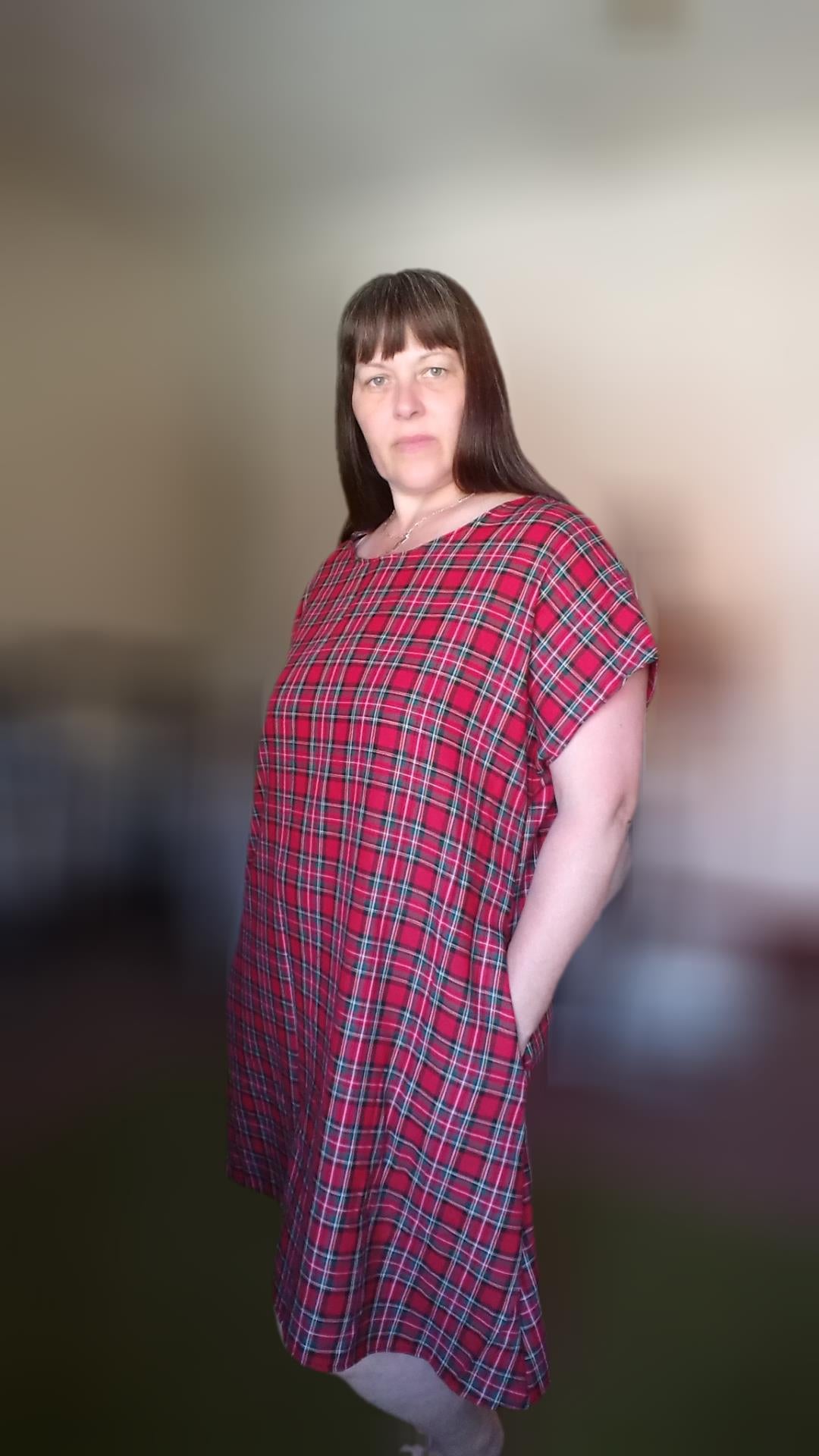 Relaxed Fit T Shirt Dress - Red Tartan UK 14