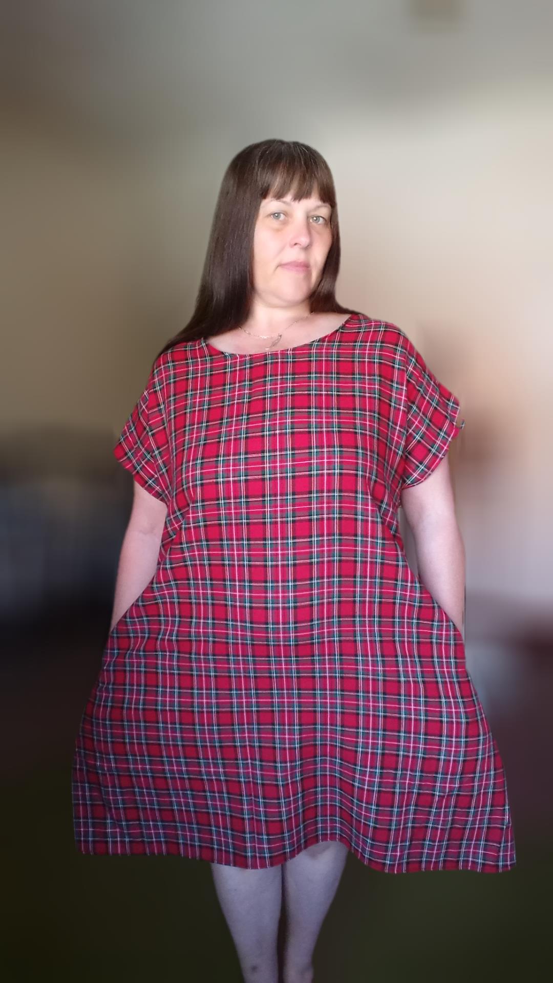 Relaxed Fit T Shirt Dress - Red Tartan UK 14