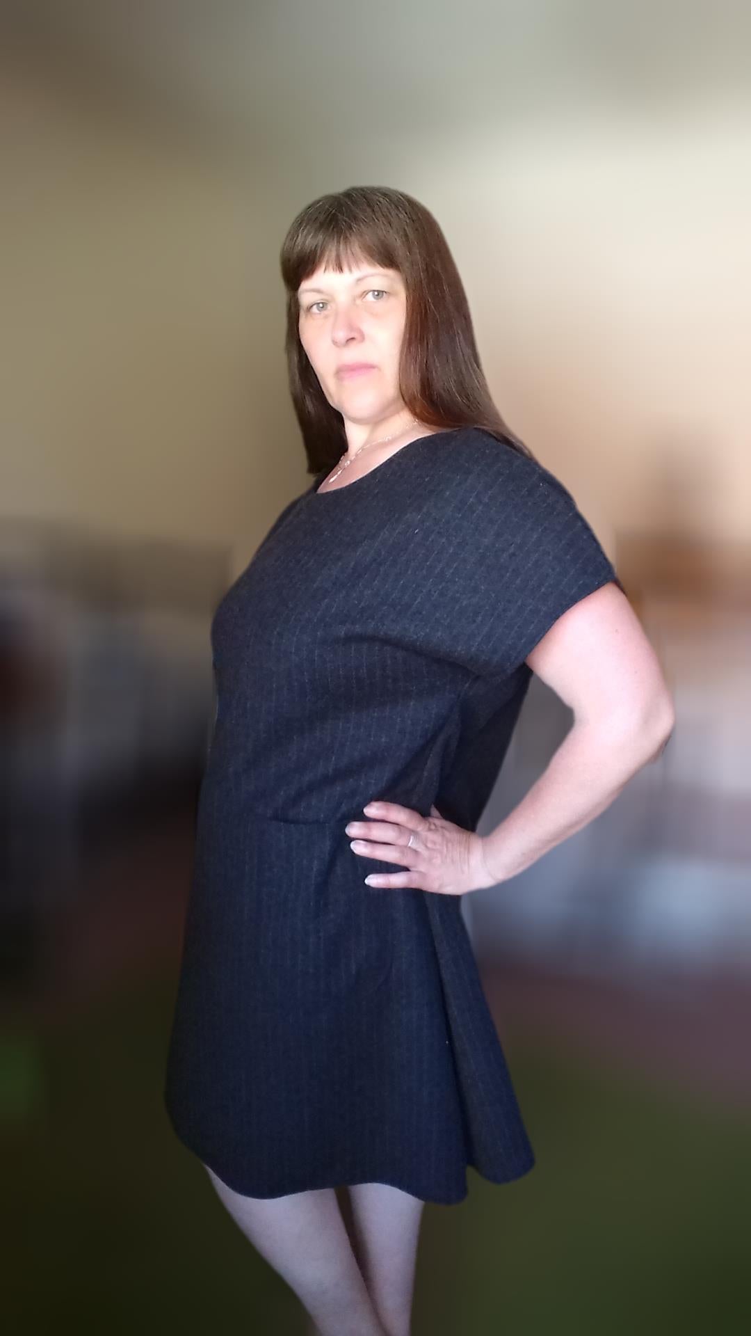 Relaxed Fit T Shirt Dress - Dark Grey Pinstripe UK 16