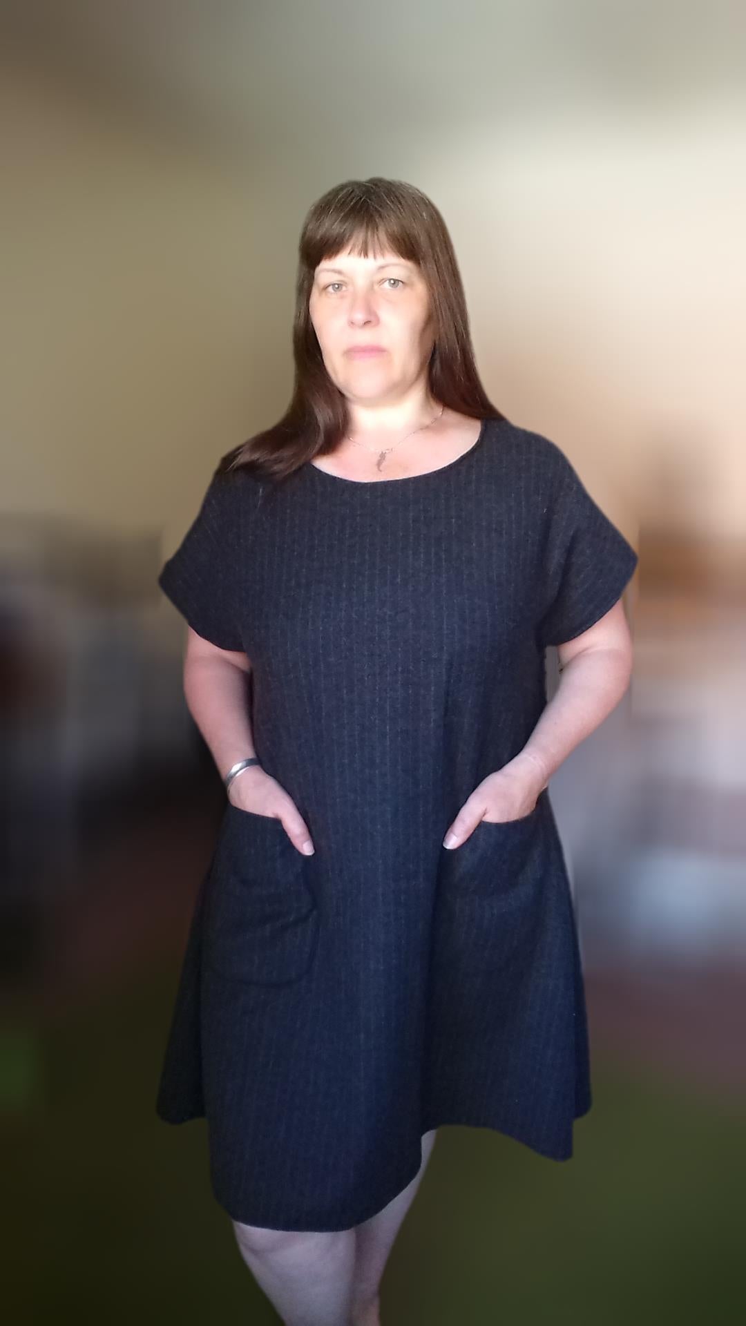 Relaxed Fit T Shirt Dress - Dark Grey Pinstripe UK 16