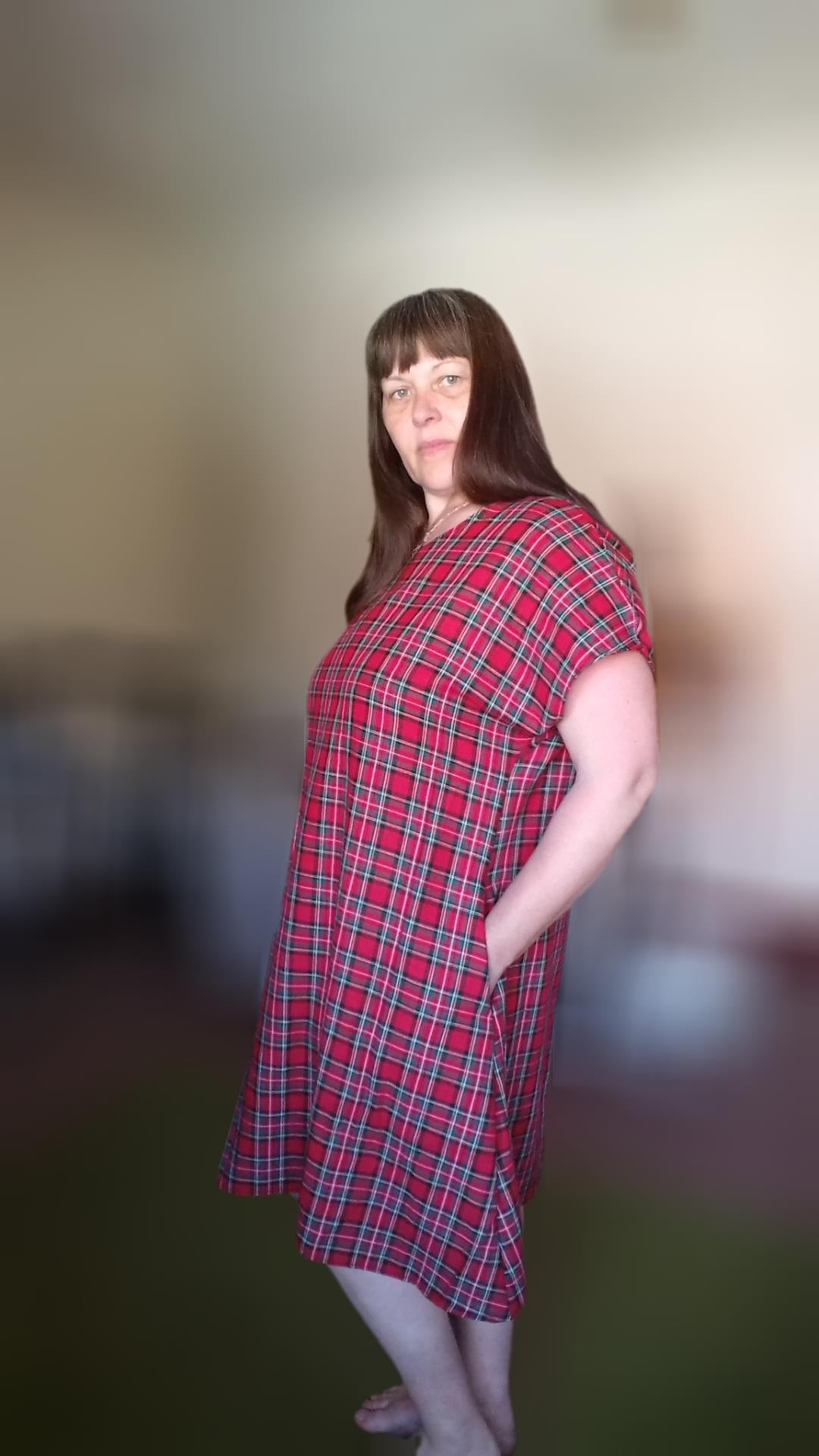 Relaxed Fit T Shirt Dress - Red Tartan UK 14