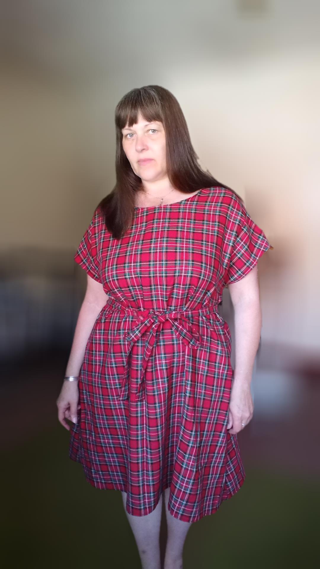 Relaxed Fit T Shirt Dress - Red Tartan UK 14