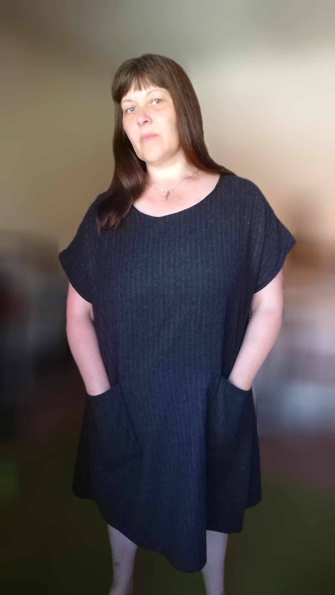 Relaxed Fit T Shirt Dress - Dark Grey Pinstripe UK 16