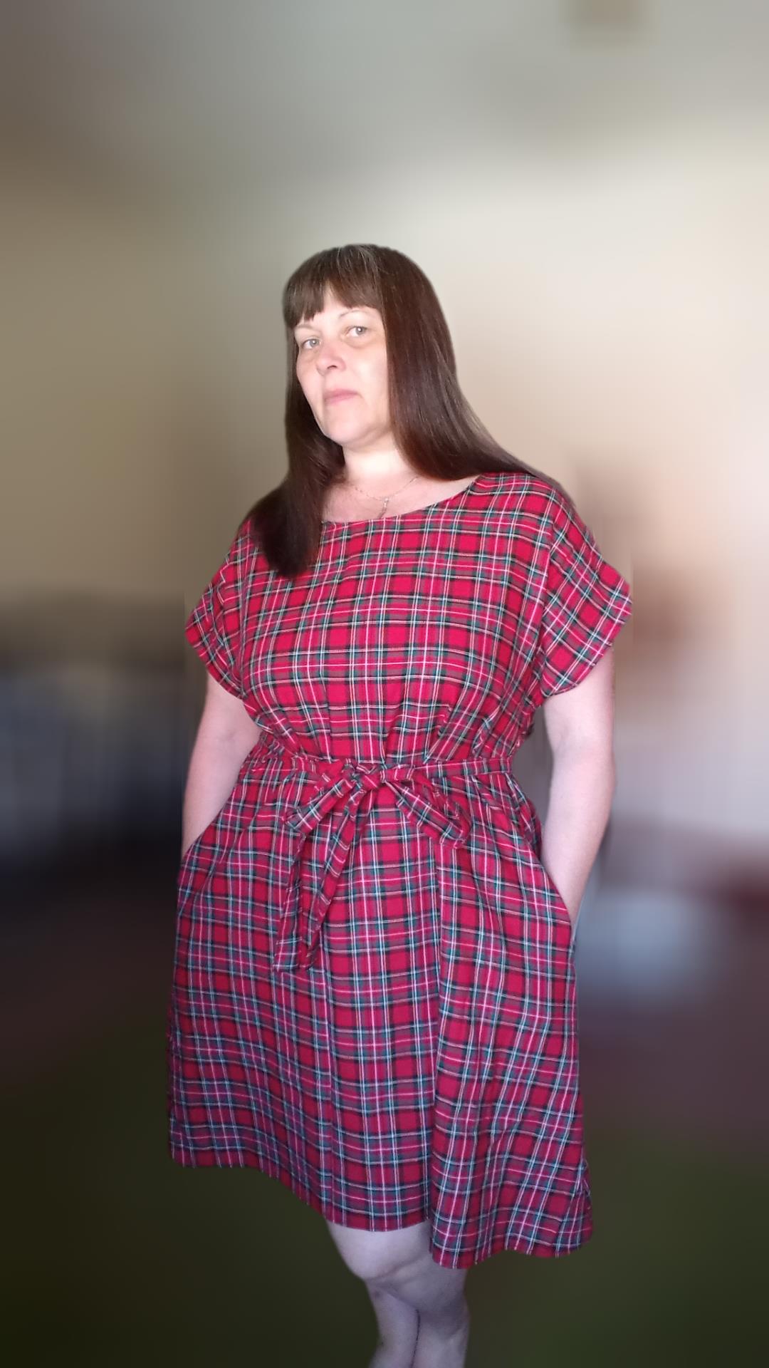 Relaxed Fit T Shirt Dress - Red Tartan UK 14
