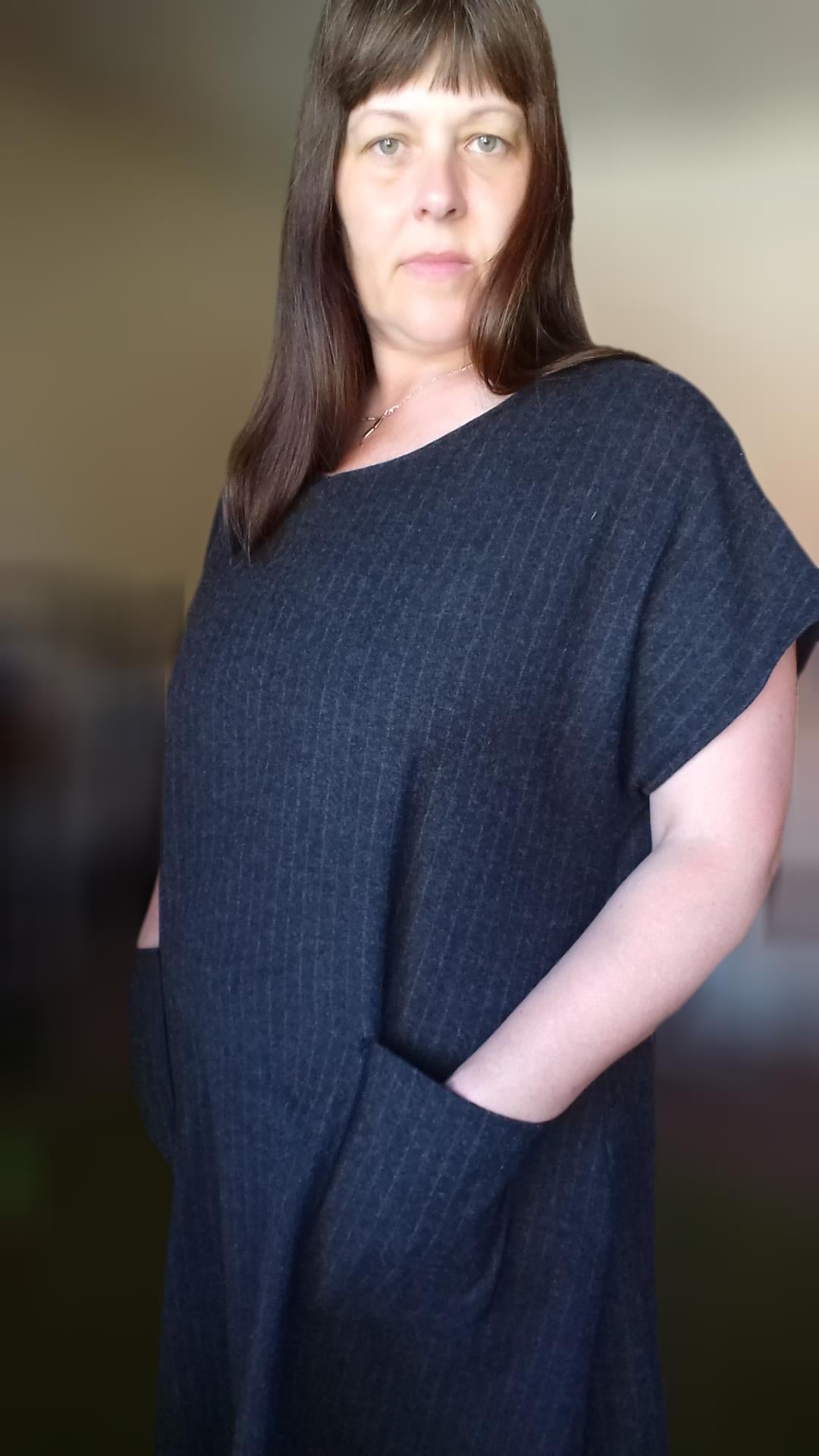 Relaxed Fit T Shirt Dress - Dark Grey Pinstripe UK 16