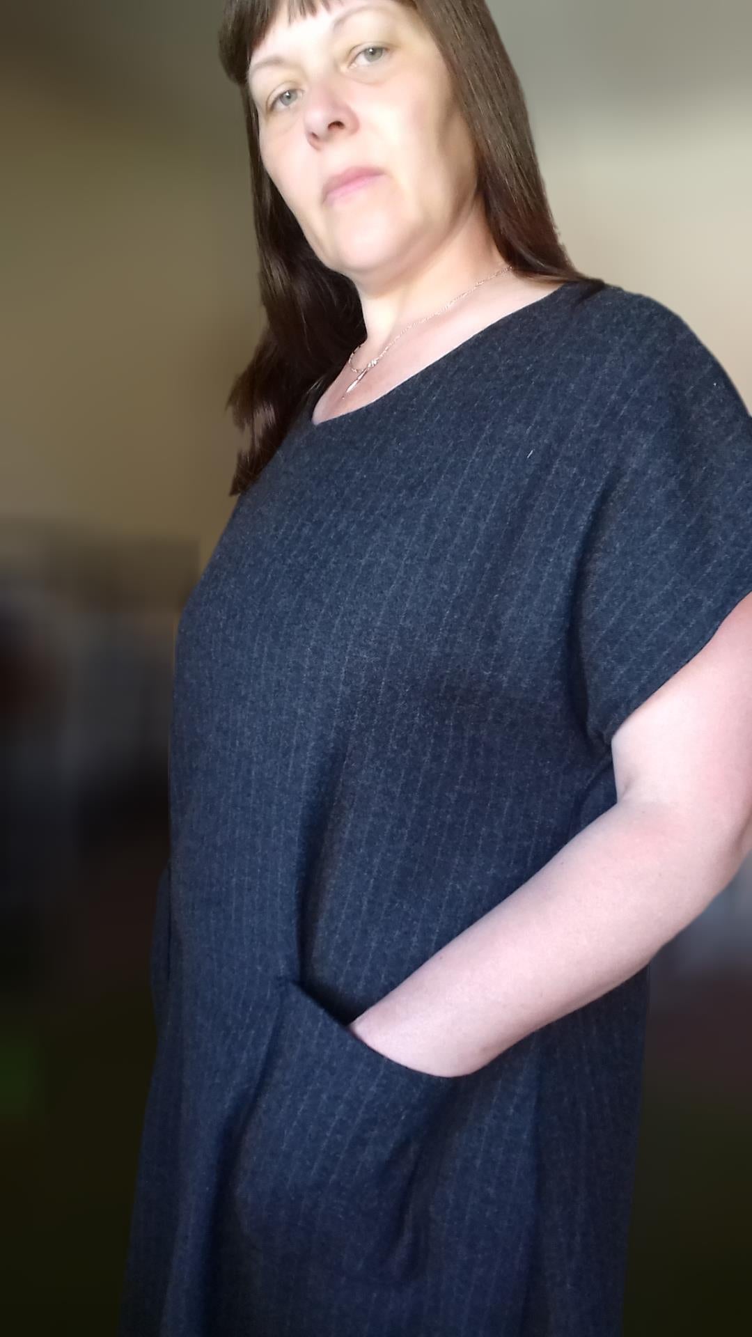 Relaxed Fit T Shirt Dress - Dark Grey Pinstripe UK 16