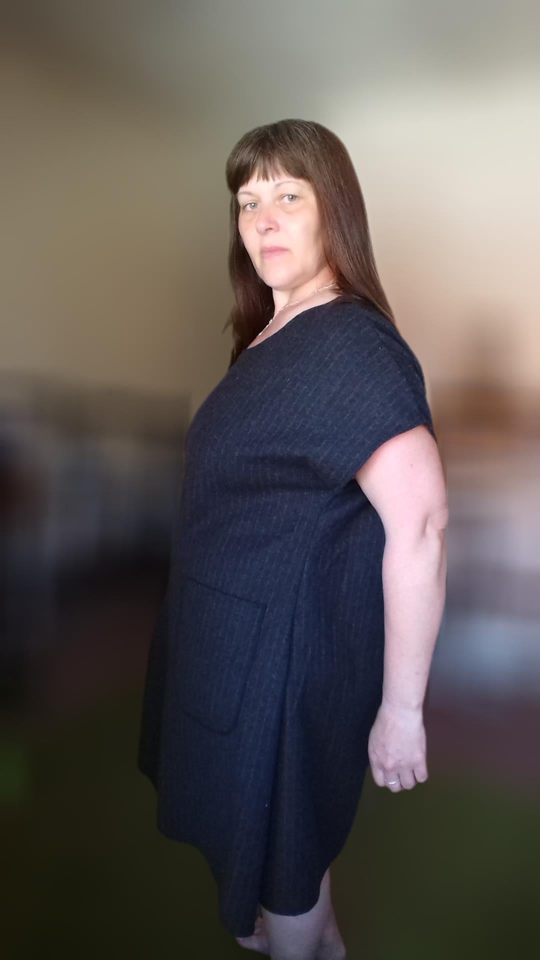 Relaxed Fit T Shirt Dress - Dark Grey Pinstripe UK 16