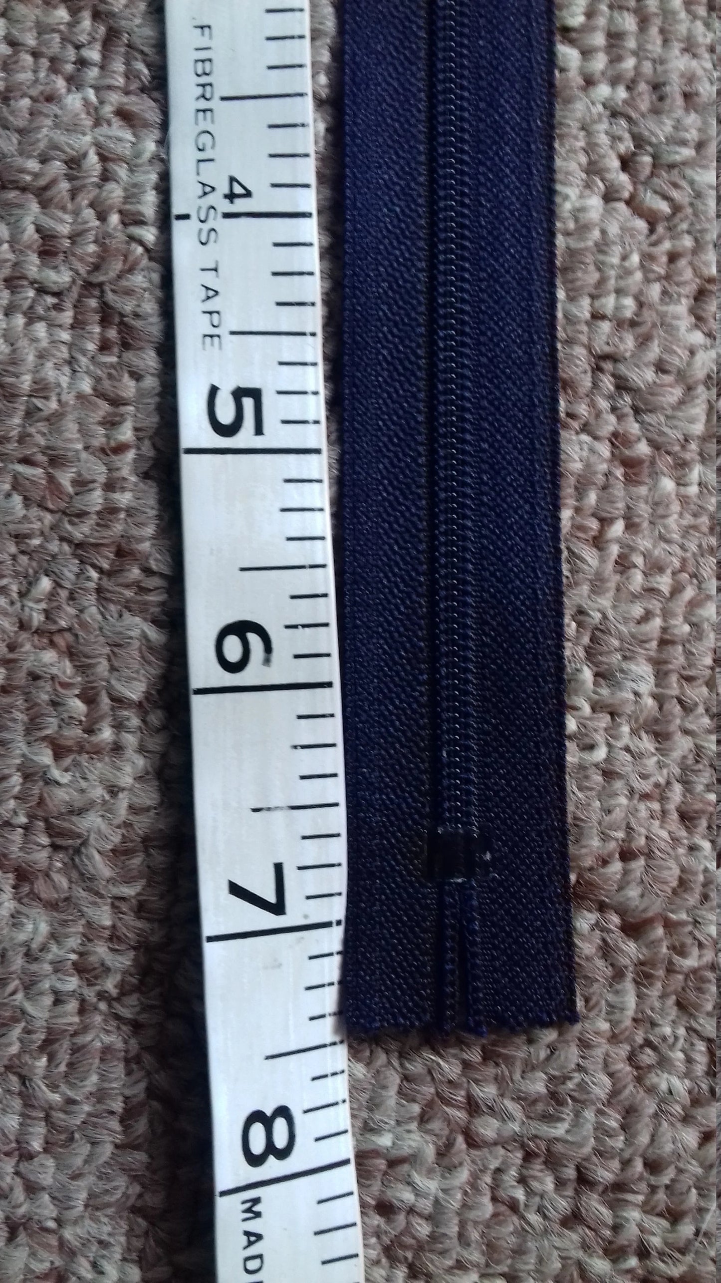 Dark blue zipper plastic 7 inch (17.5cm) YKK closed