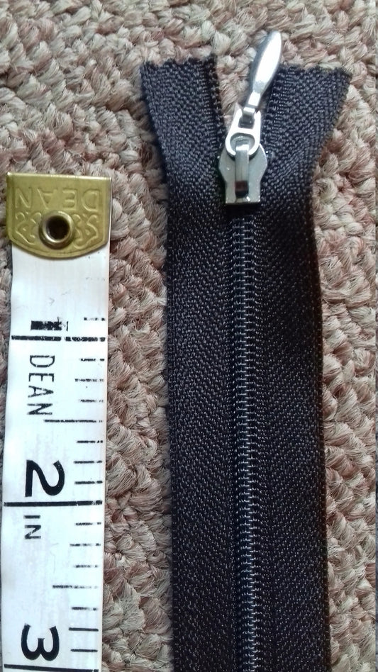 Brown 5 inch zip UK (12.5cm) closed end silver metal nylon teeth