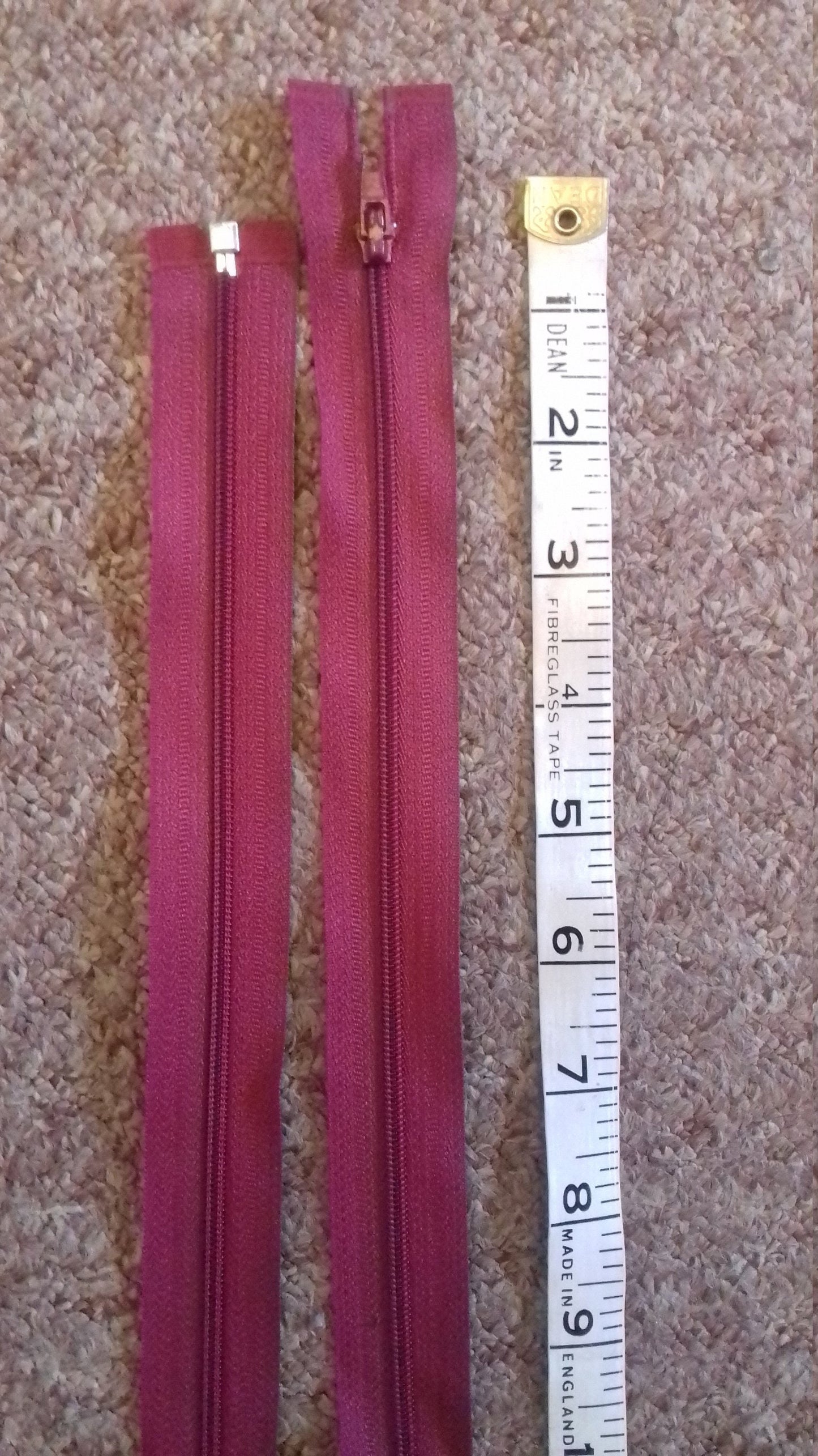 Raspberry red zip 23.5 inch (59.5cm) nylon separating zip open end metal tip