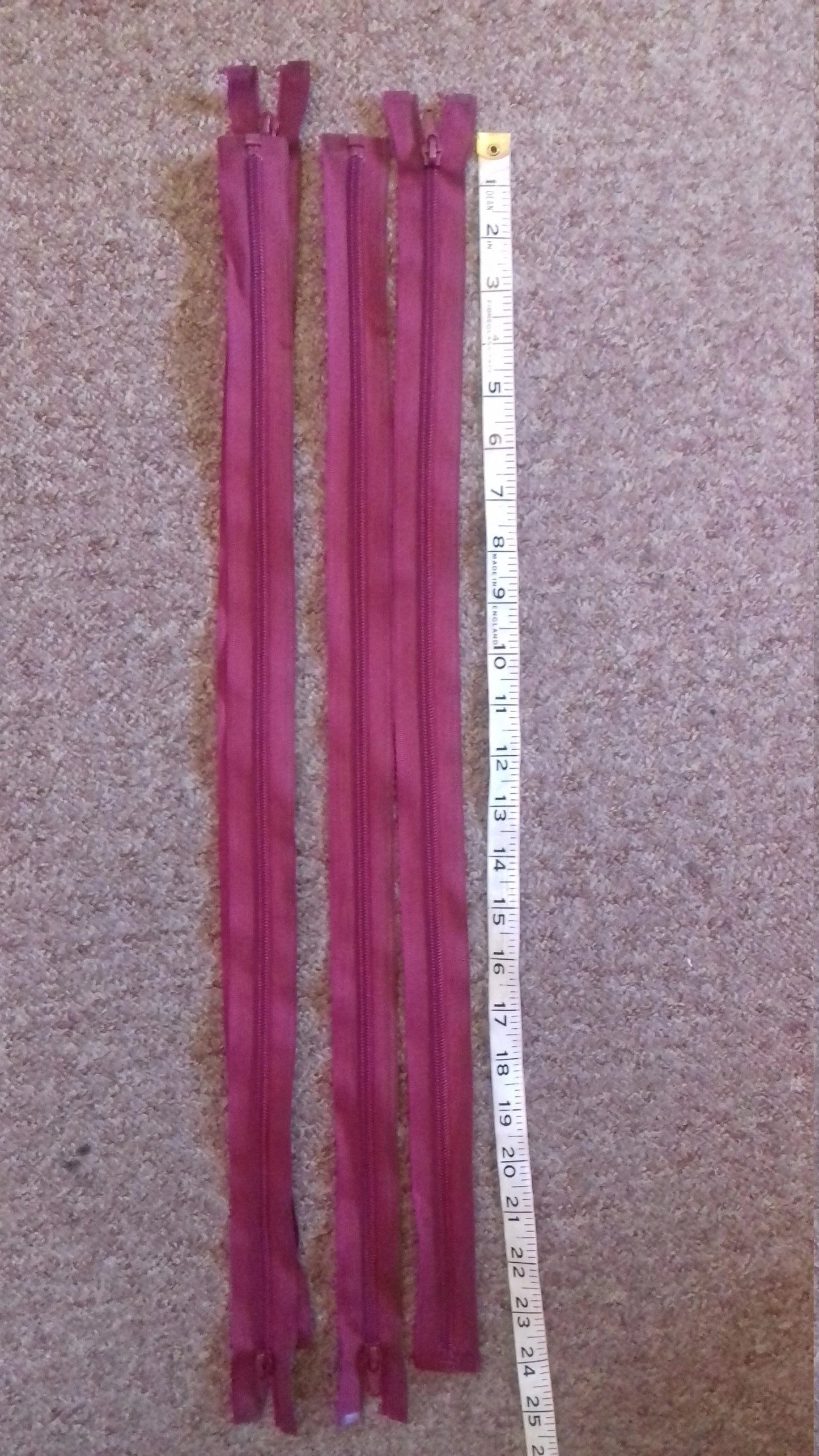 Raspberry red zip large 23.5 inch nylon separating zip (59.5cm) open ended