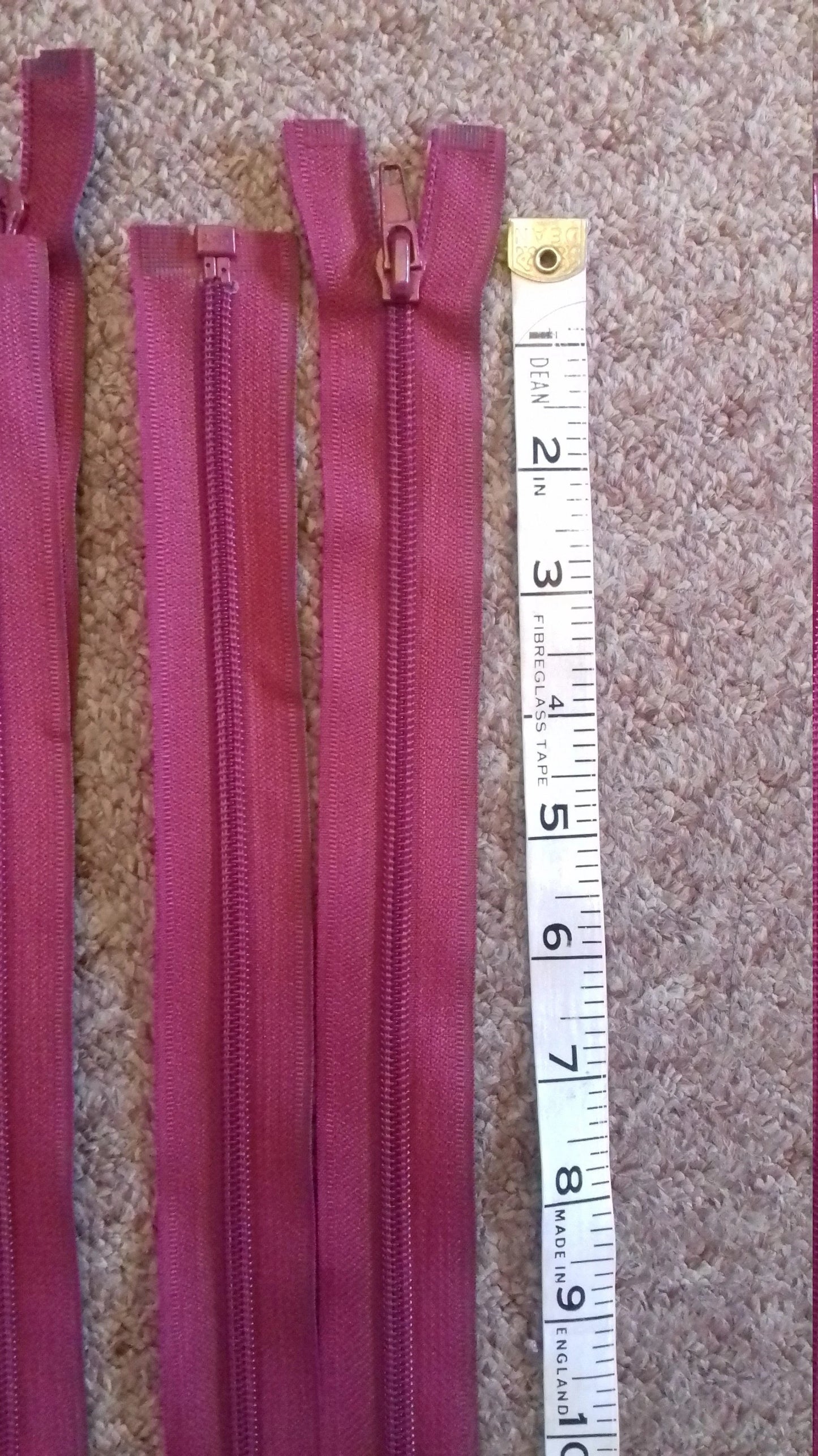 Raspberry red zip large 23.5 inch nylon separating zip (59.5cm) open ended