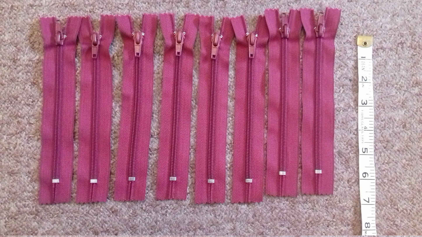 Raspberry red zip large nylon 6 inch (15cm) closed end metal tip