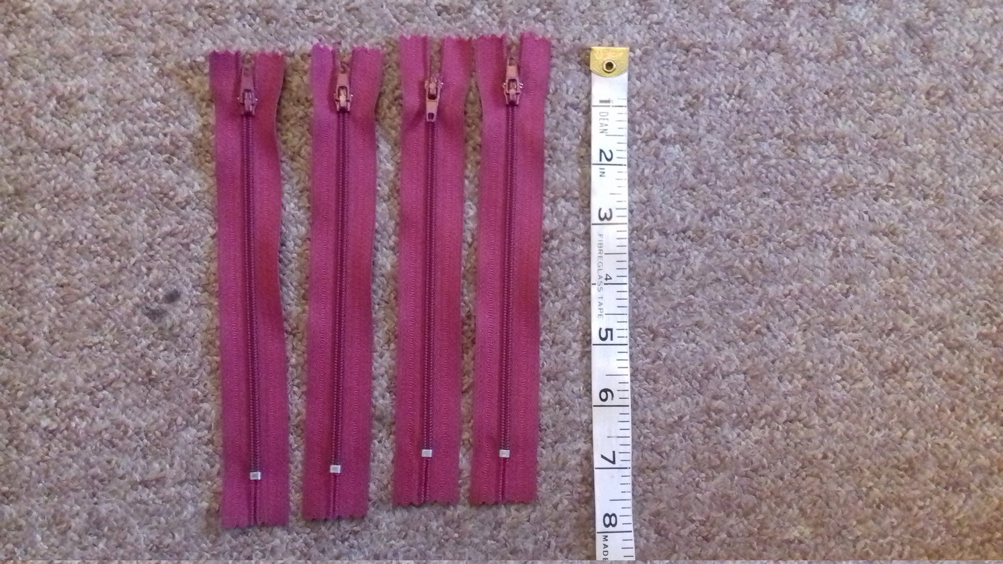 Raspberry red zip nylon zip 6 inch (15cm) closed end metal tip