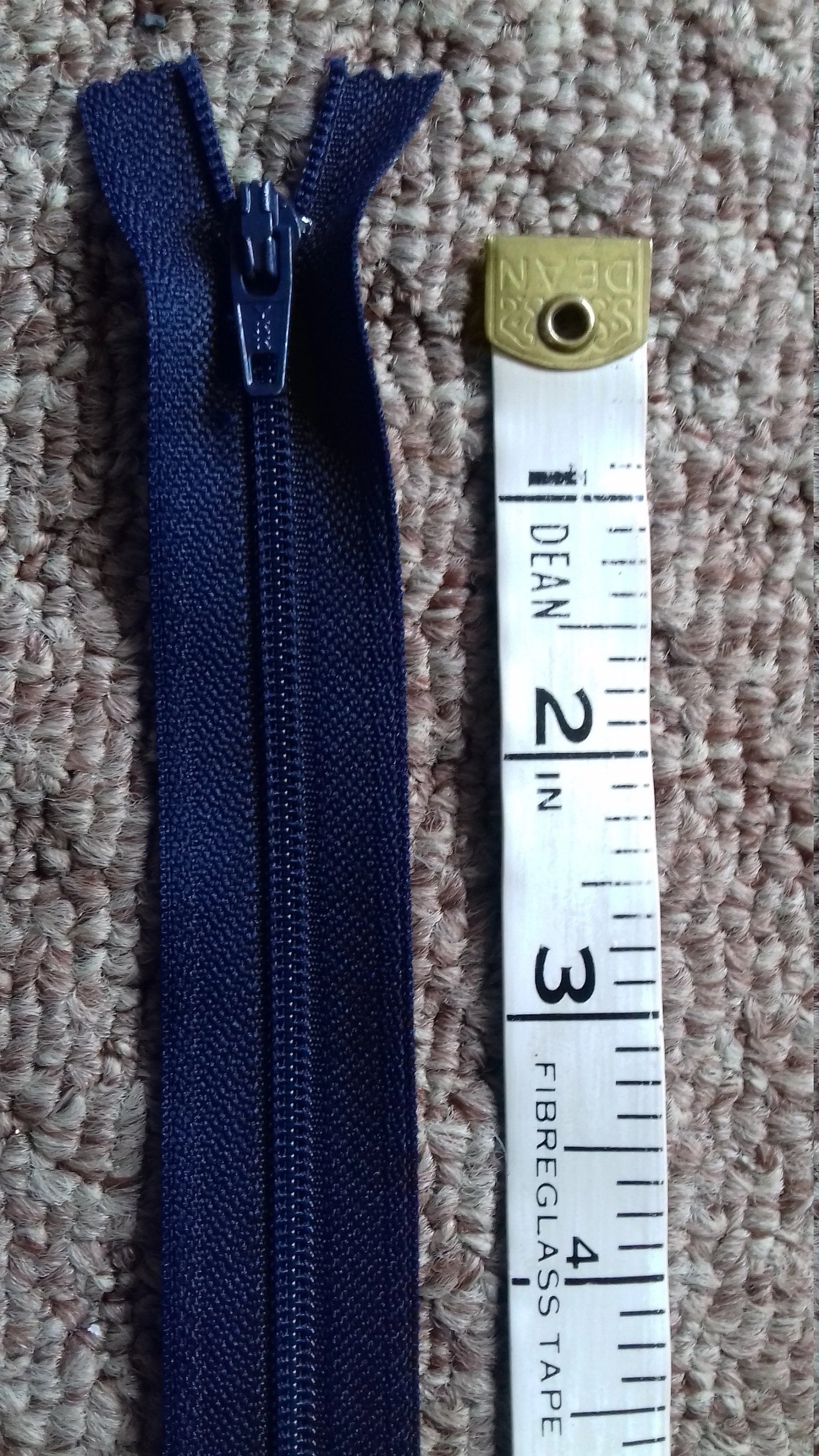 Dark blue navy nylon zip 7 inch (18cm) YKK closed end