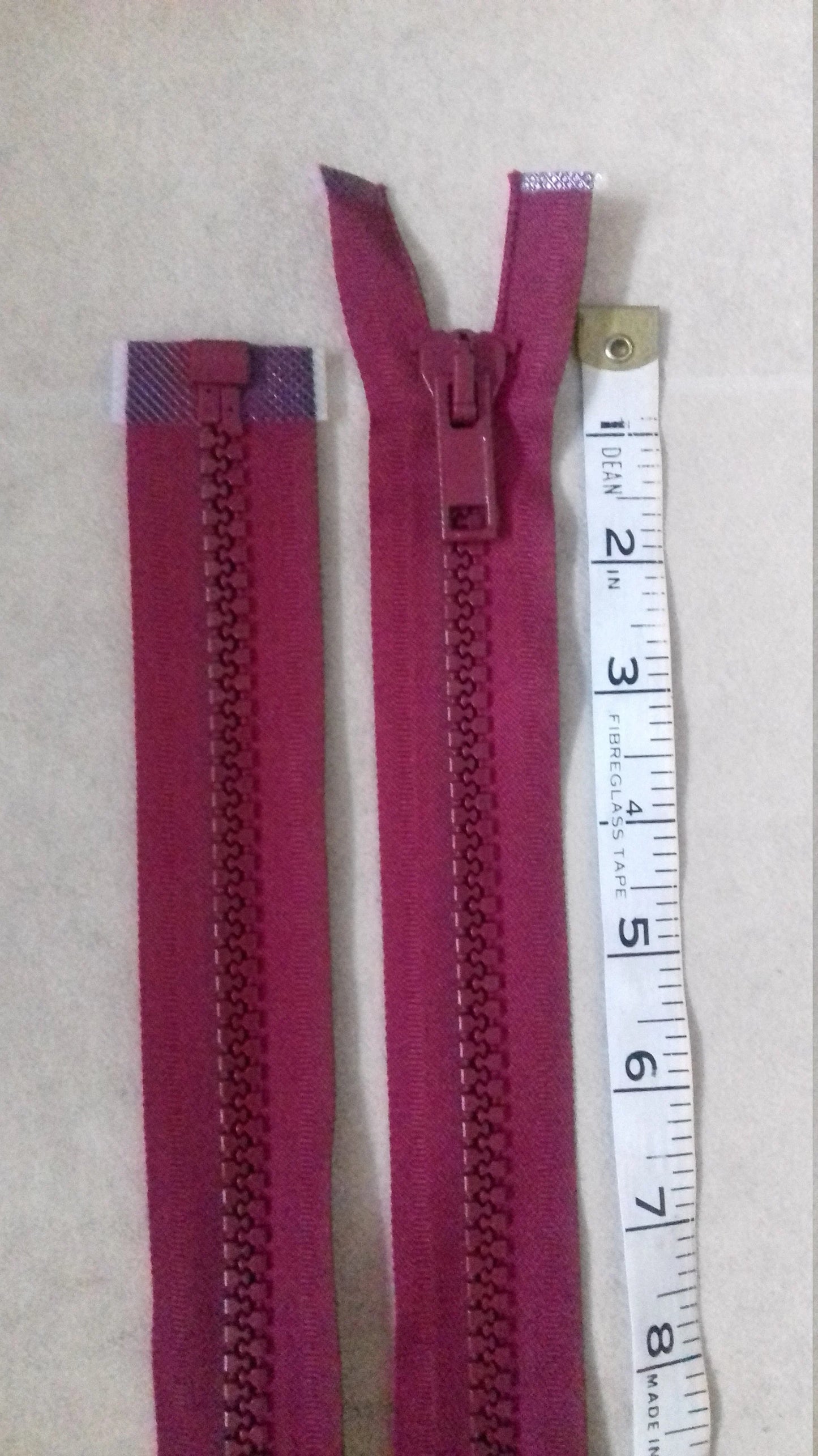 Raspberry red zip very chunky heavy plastic separating zip 23.5 inch (59.5cm) open ended Size 10