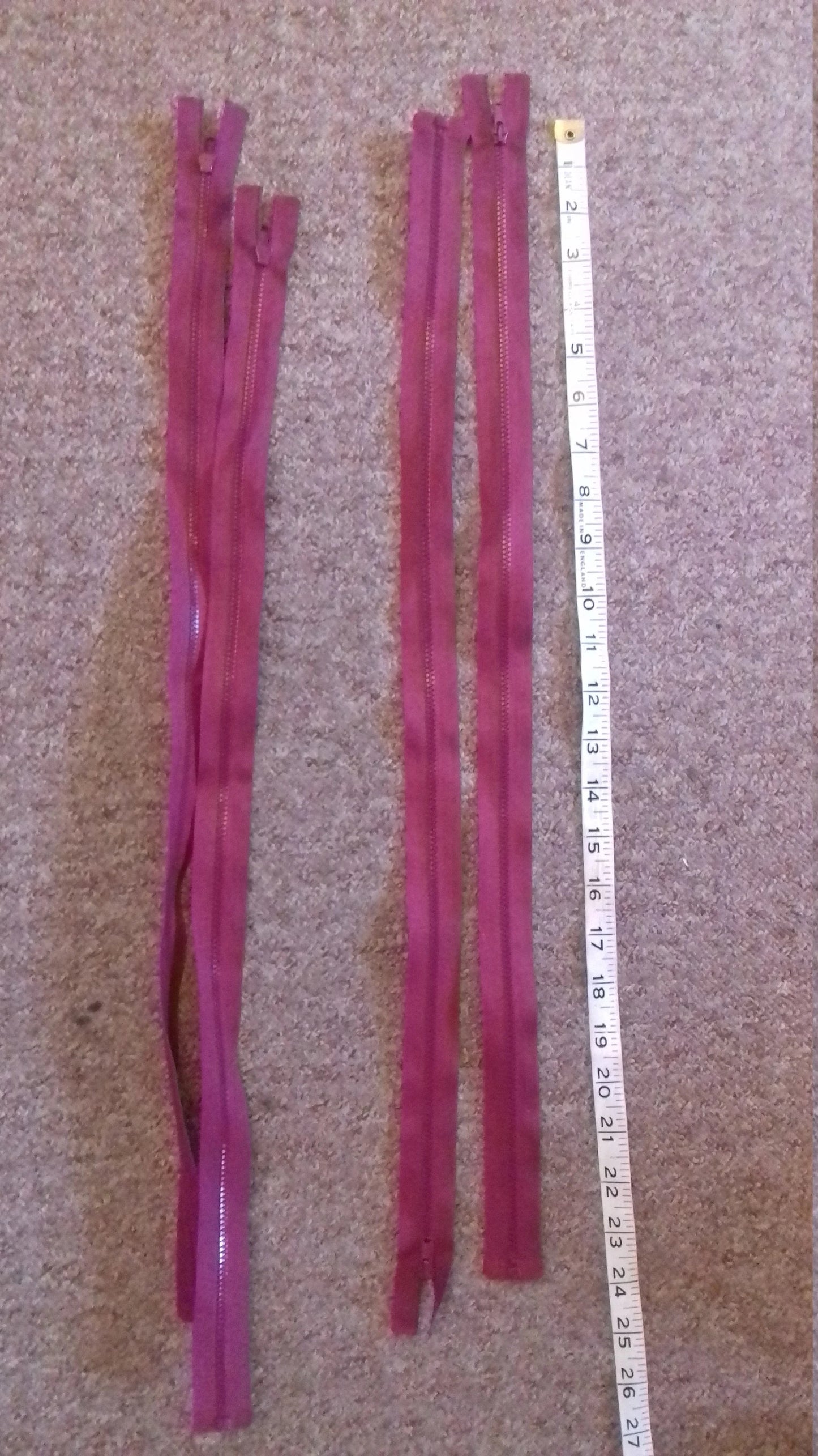 Raspberry red zip small chunky separating zip 23.5 inch (59.5cm) plastic open ended