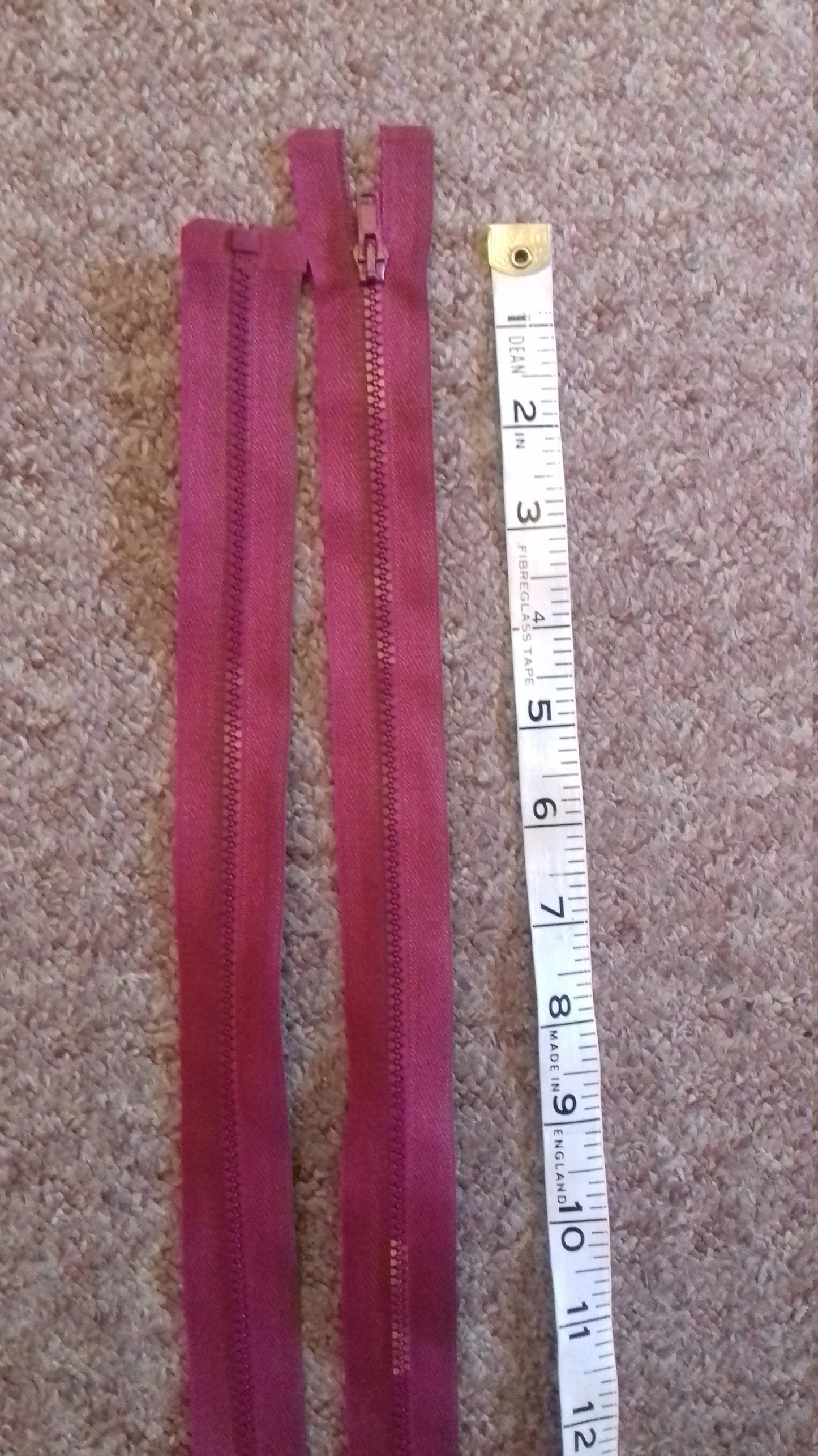 Raspberry red zip small chunky separating zip 23.5 inch (59.5cm) plastic open ended