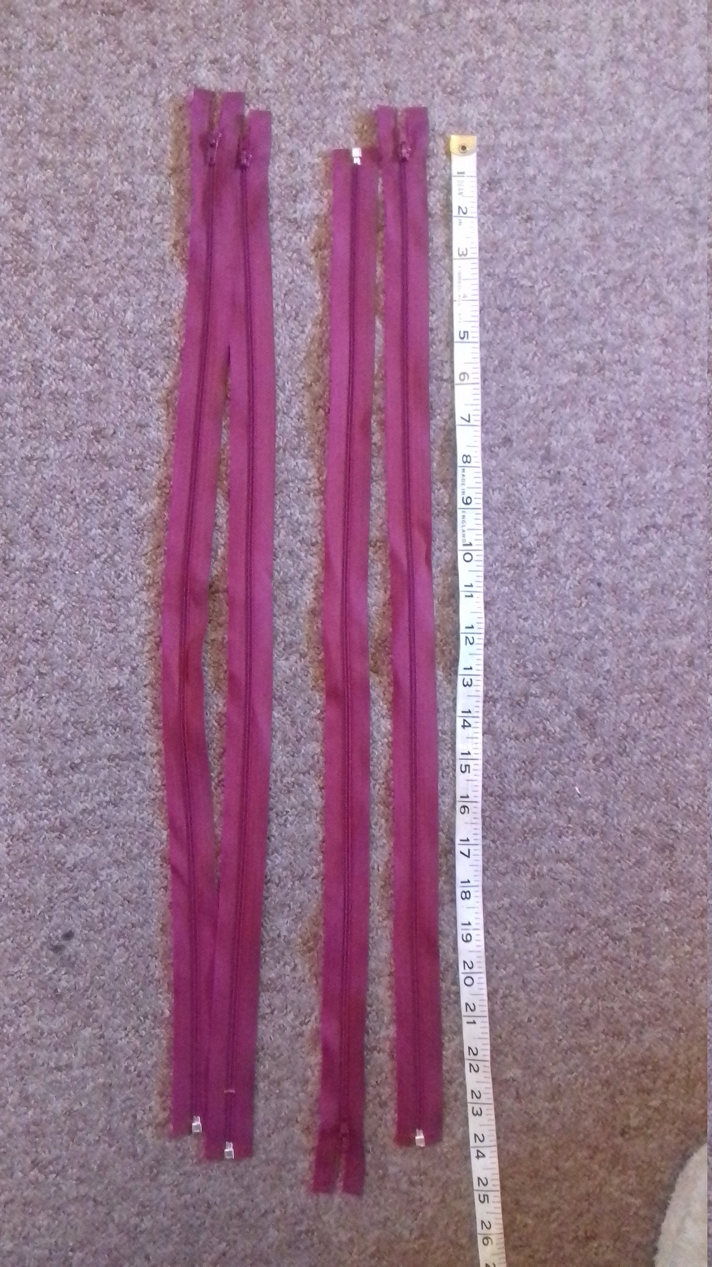 Raspberry red zip 23.5 inch (59.5cm) nylon separating zip open end metal tip