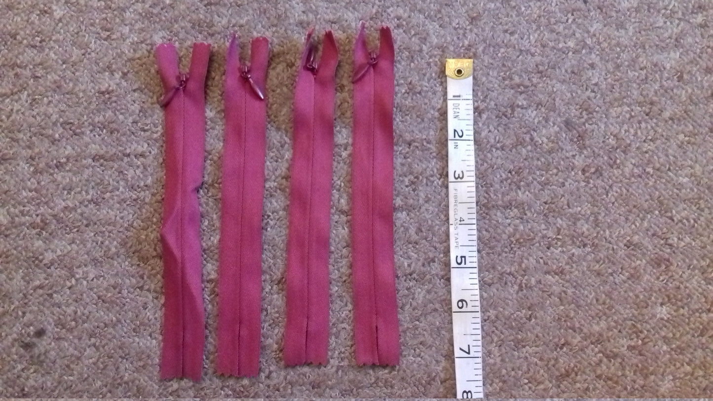 Raspberry red zip nylon 6 inch (15cm) concealed