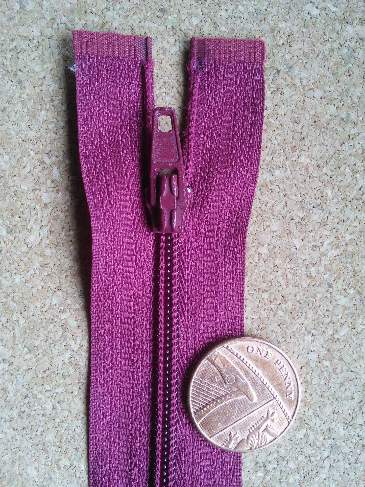 Raspberry red zip 23.5 inch (59.5cm) nylon separating zip open end metal tip