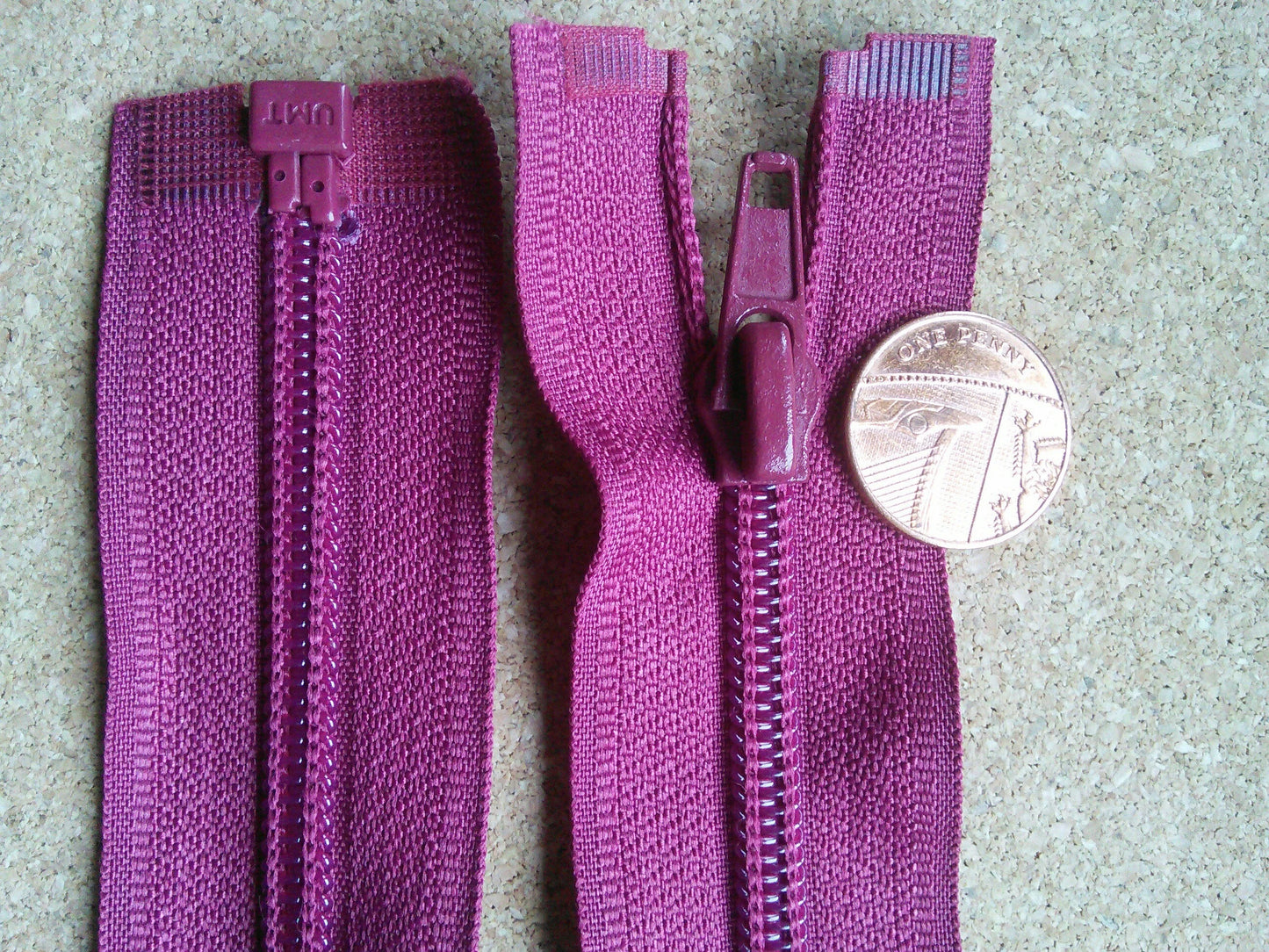 Raspberry red zip large 23.5 inch nylon separating zip (59.5cm) open ended