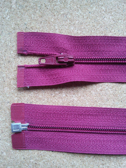 Raspberry red zip 23.5 inch (59.5cm) nylon separating zip open end metal tip