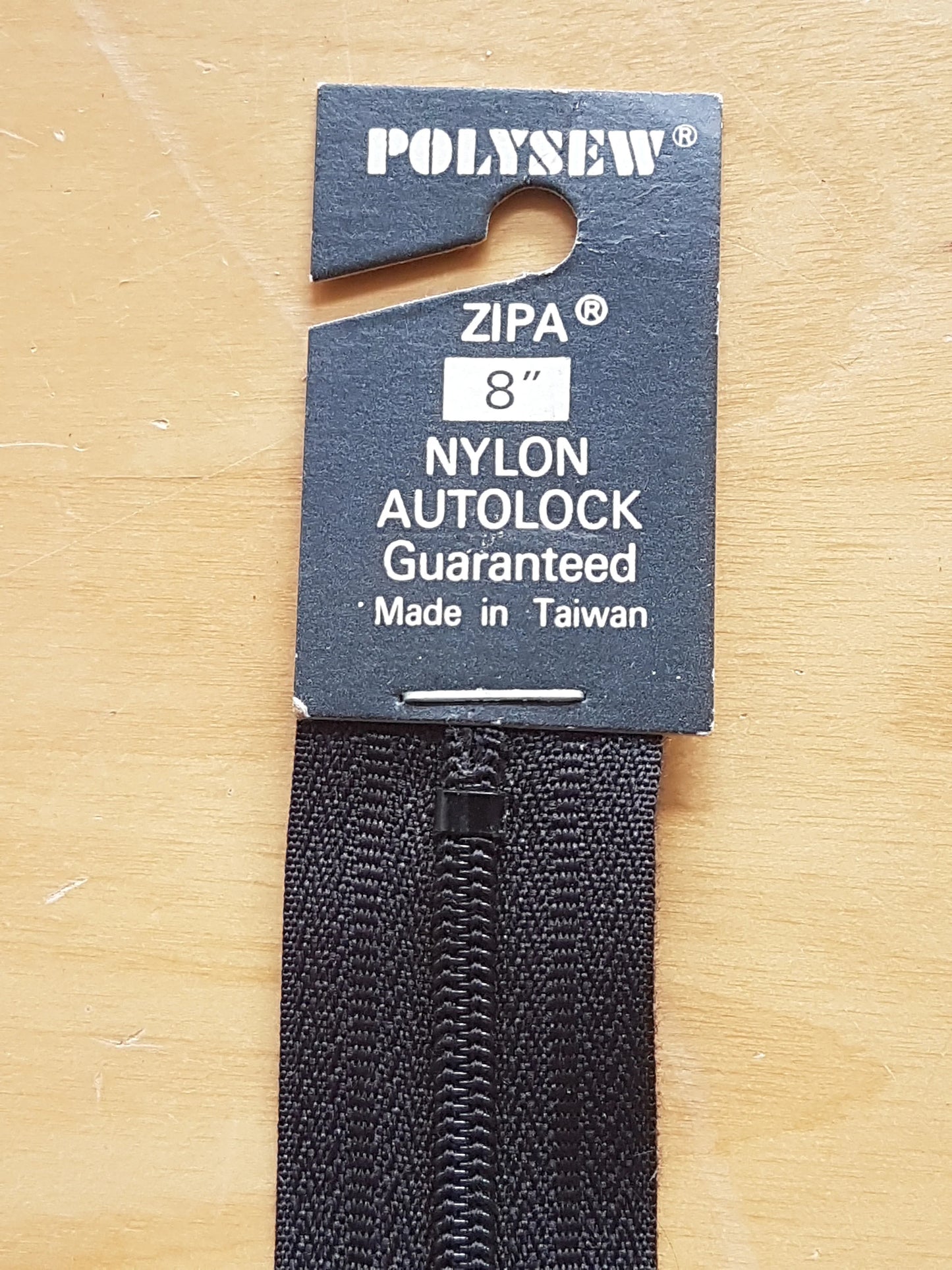 Black zip nylon 8 inch (20cm) Polysew closed end